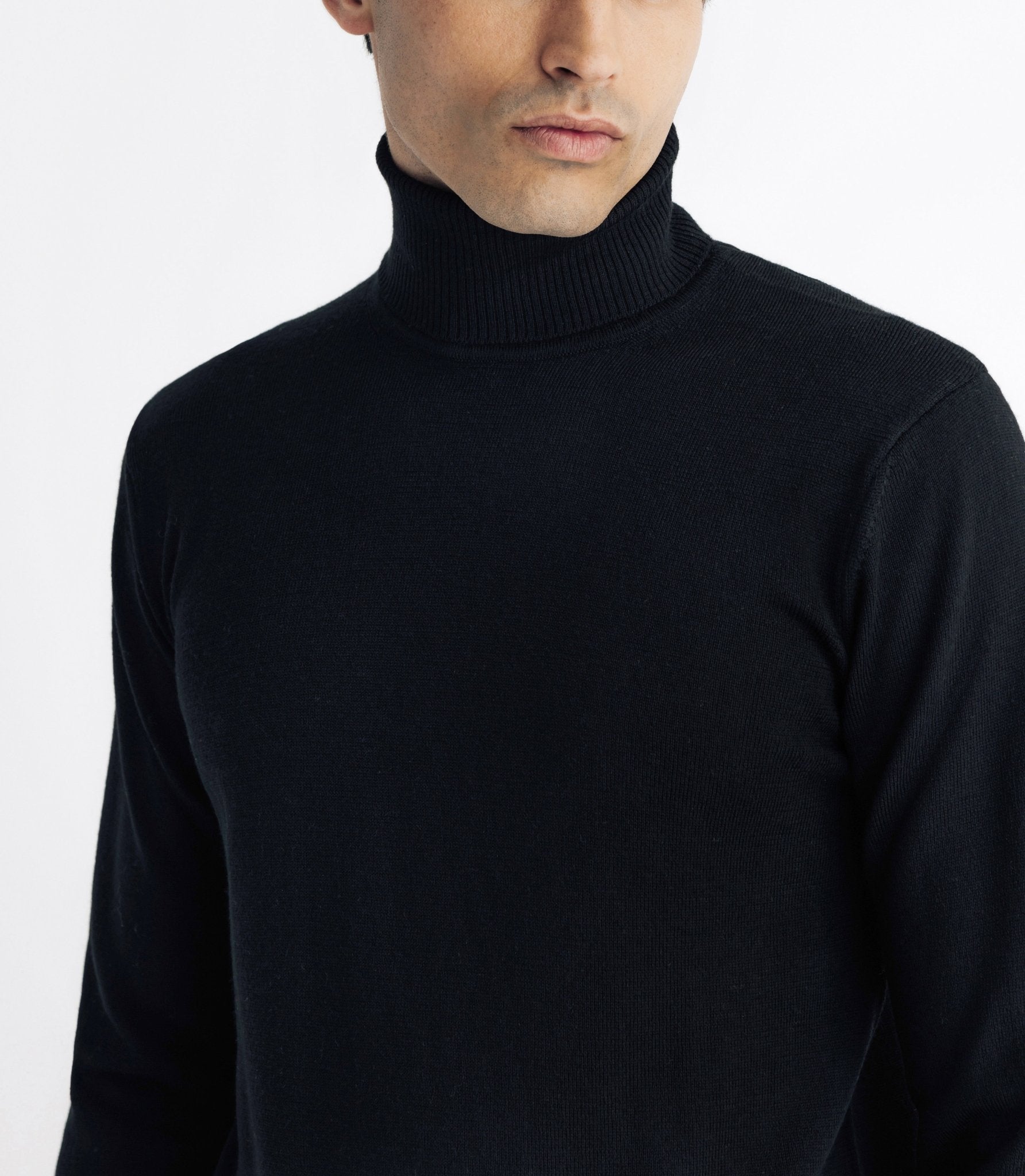 Pull col roulé en laine mérinos noir - IZAC