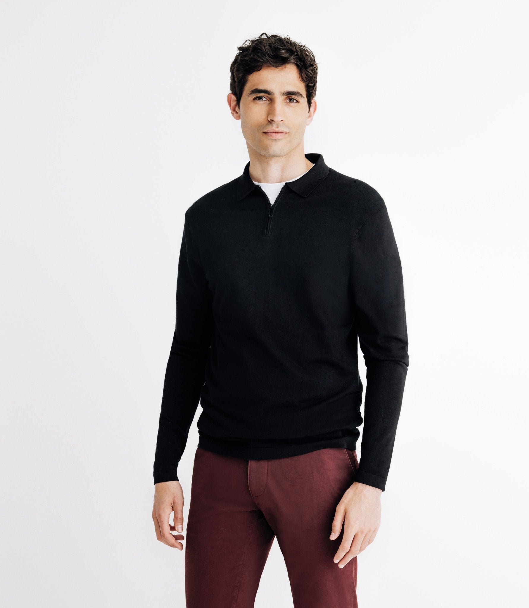 Pull col zippé en maille noir - IZAC