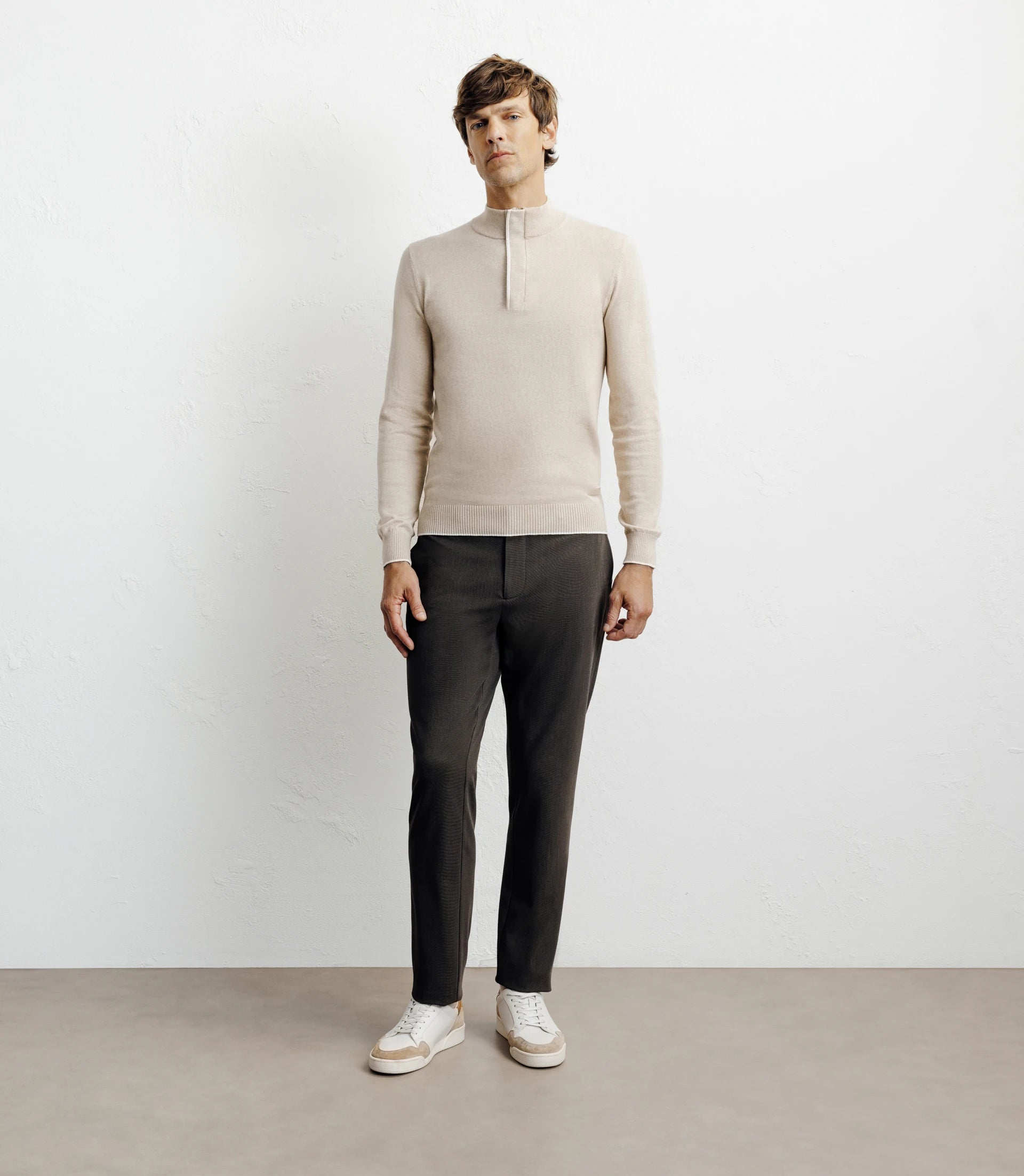 Pull col montant demi zippé beige - IZAC