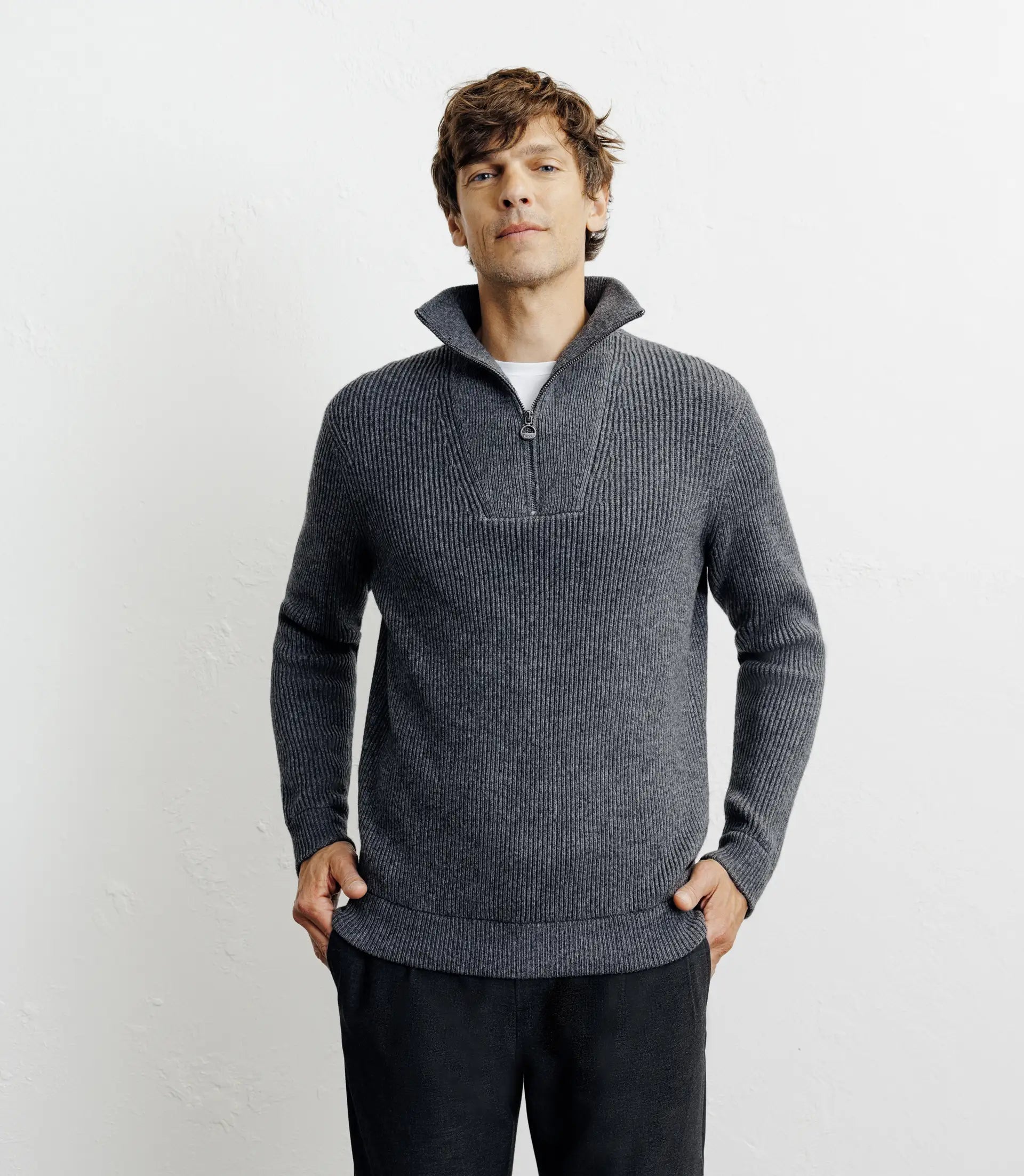 Pull en laine col camionneur anthracite - IZAC