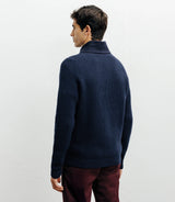 Pull en laine col châle marine - IZAC