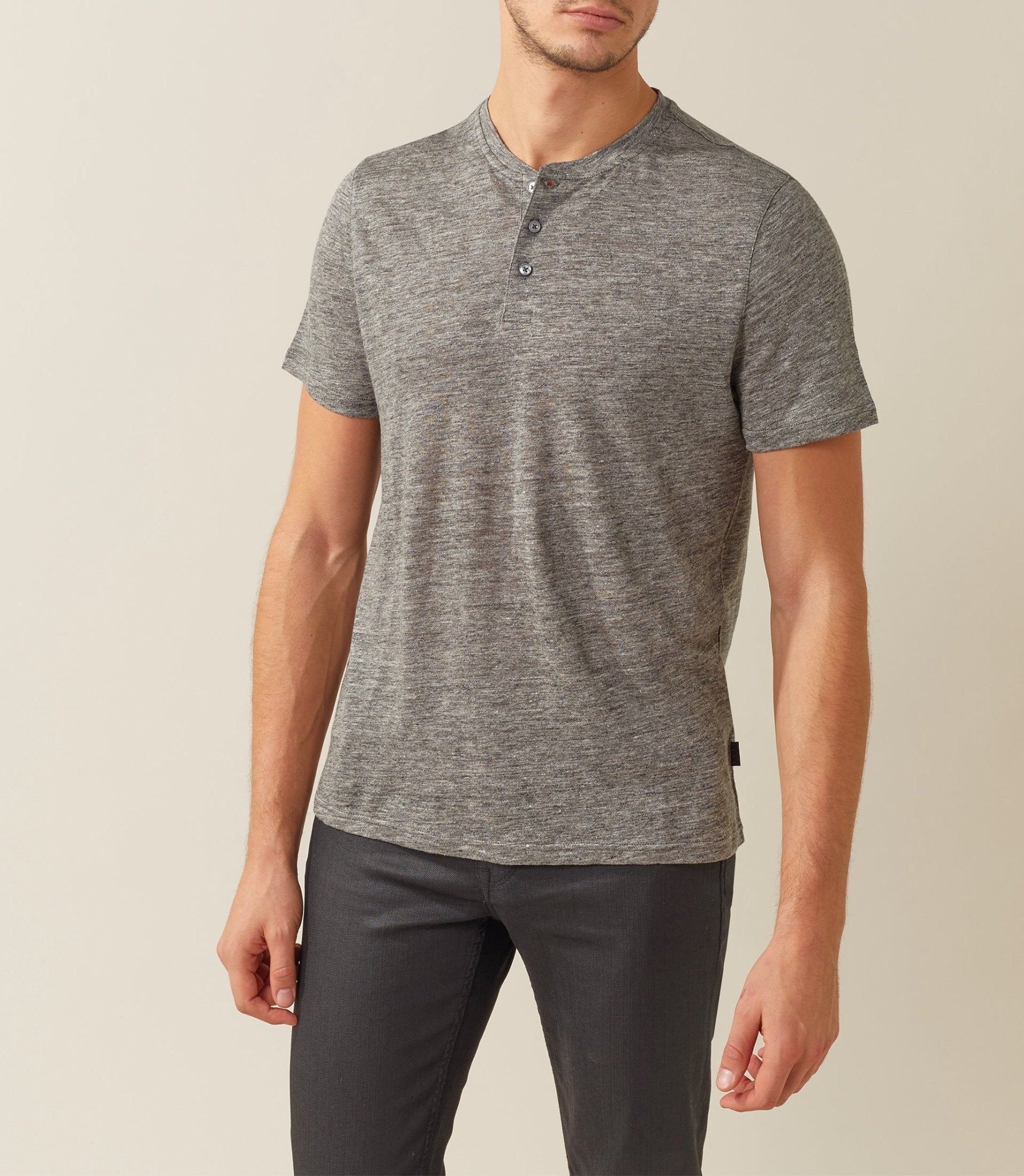 T shirt col rond gris - chiné "Xabi" - IZAC