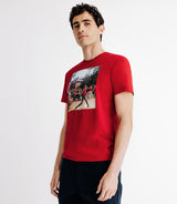 T-shirt col rond avec print rouge