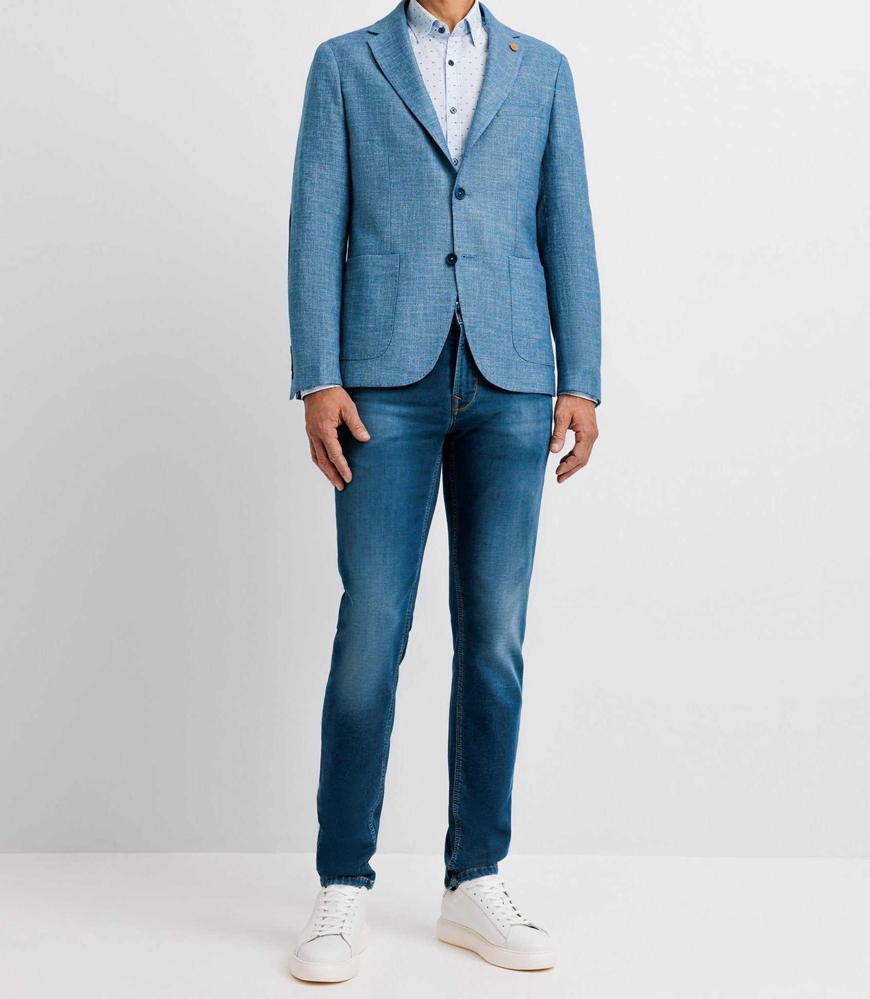 Veste bleue en lin à coudières - IZAC