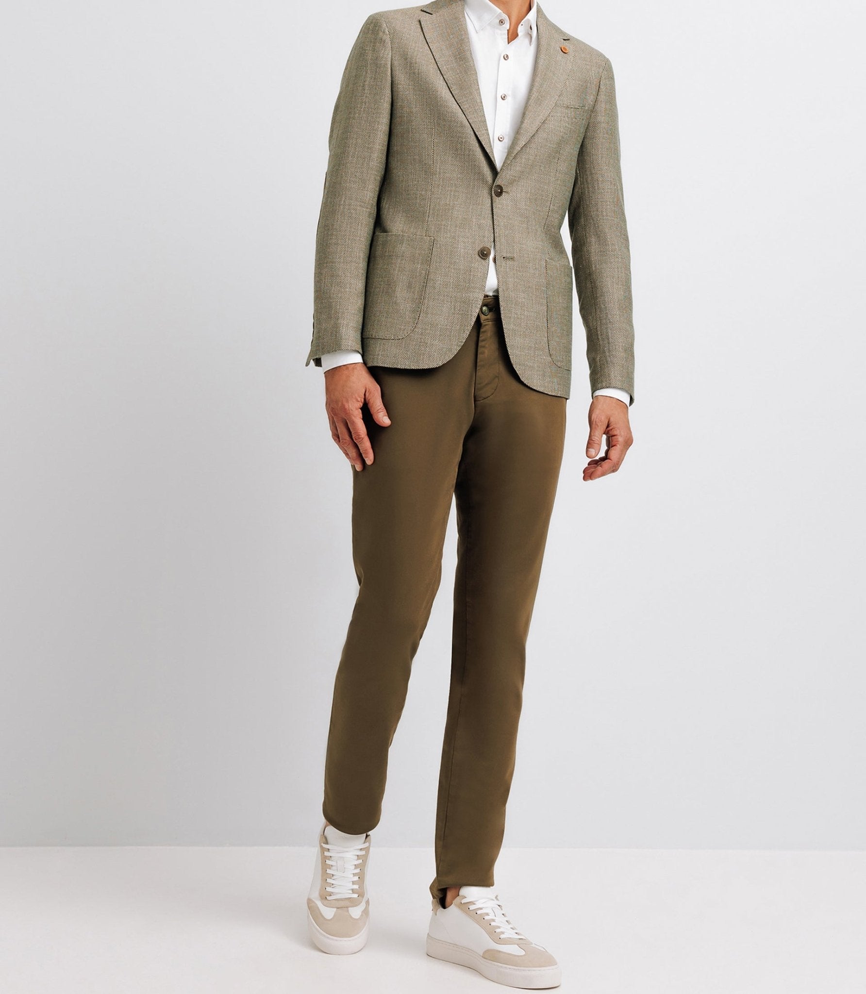 Veste kaki et beige en lin à coudières - IZAC