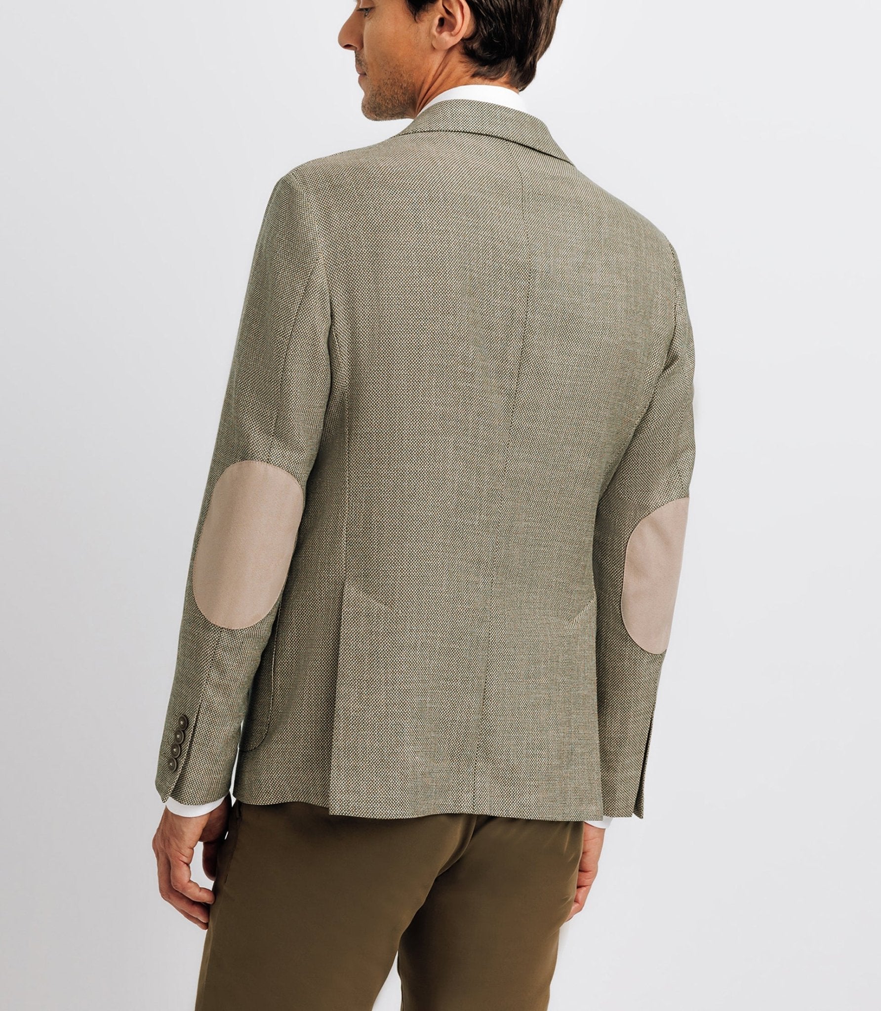 Veste kaki et beige en lin à coudières - IZAC