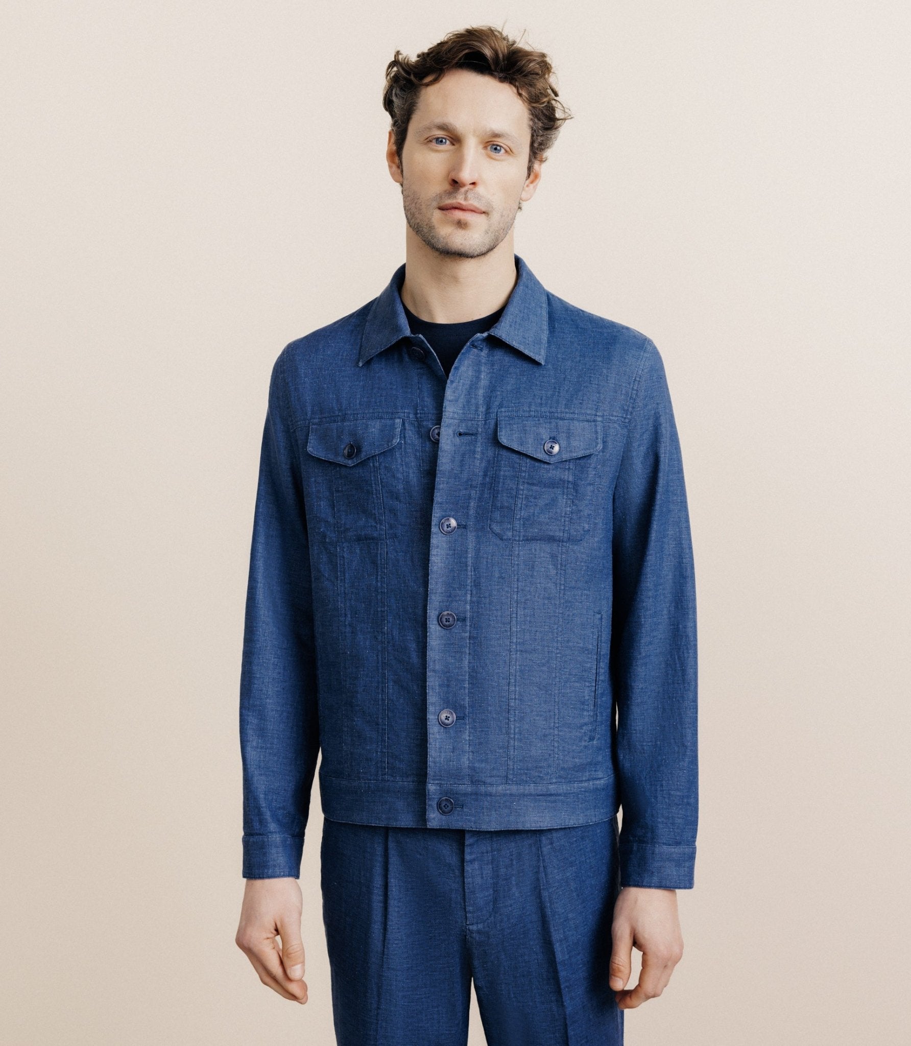 Veste 100% lin indigo - IZAC