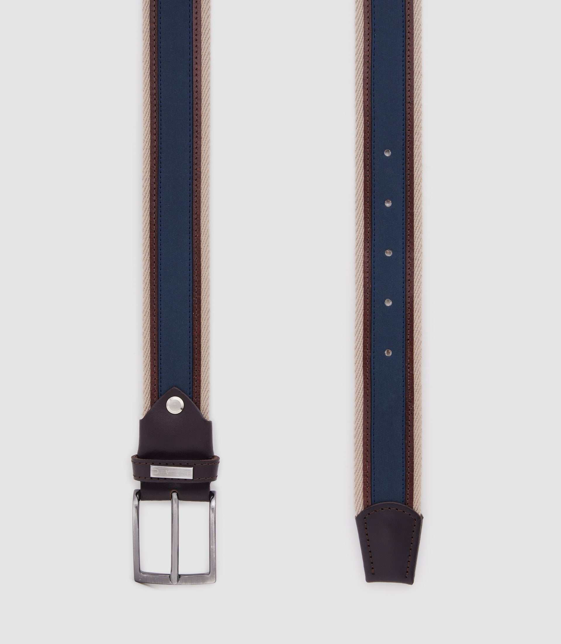 Ceinture ajustable 35mm beige et marine "Natte" - IZAC