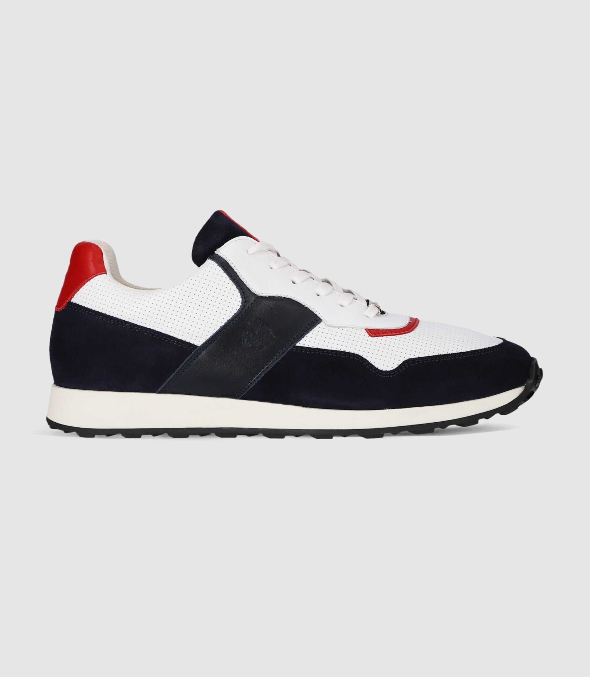 Sneakers en cuir marine blanche et rouge ENZO - IZAC