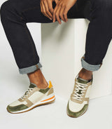 Sneakers en cuir kaki beige et orange ERWAN - IZAC
