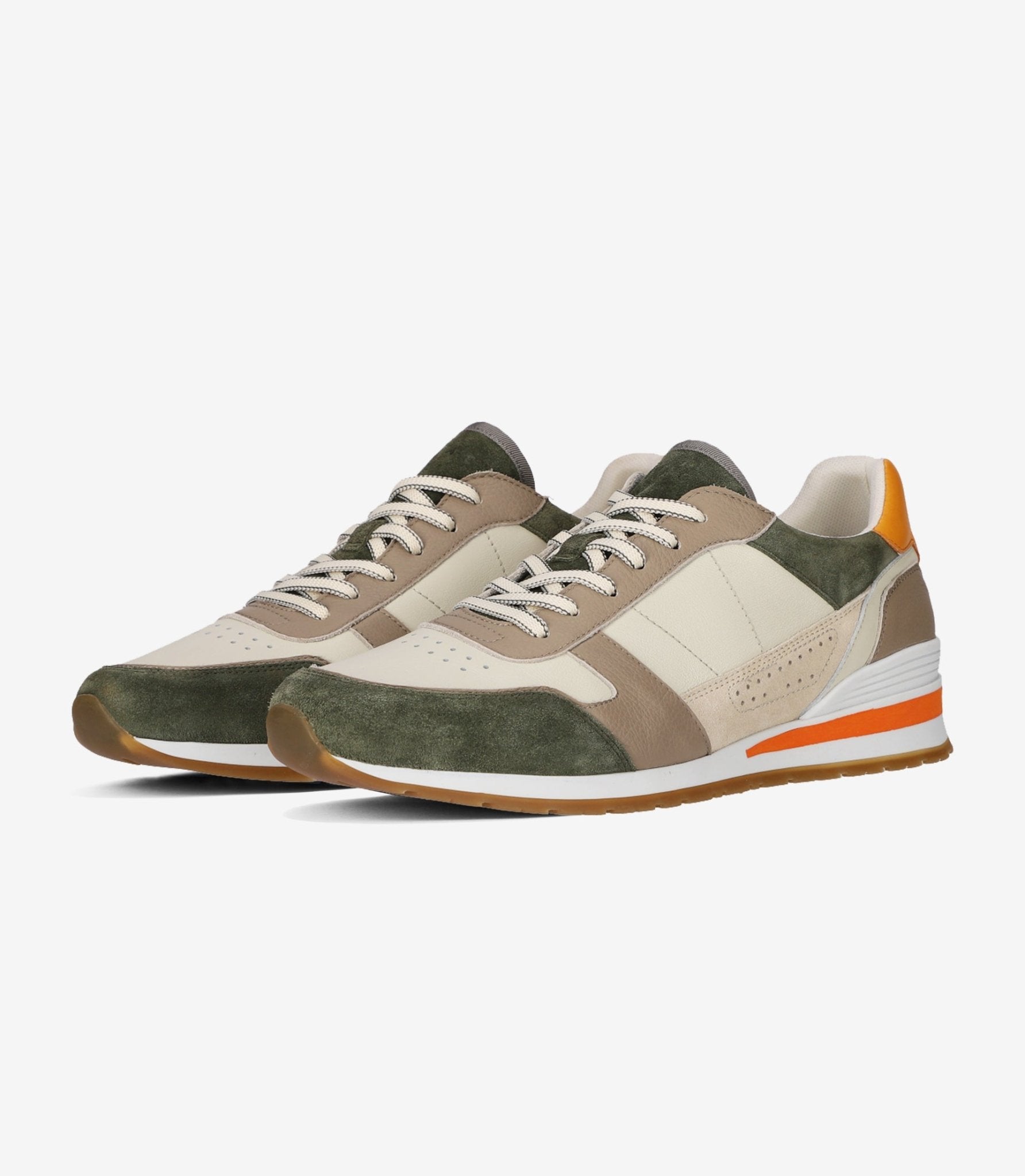 Sneakers en cuir kaki beige et orange ERWAN - IZAC