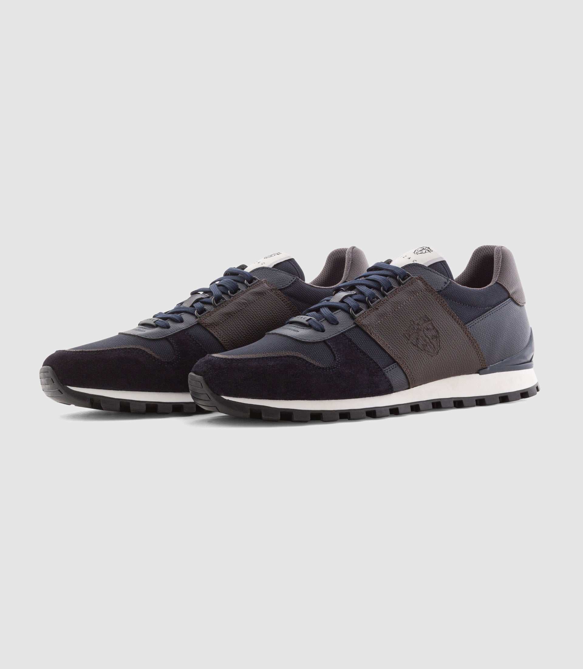 Sneakers bi - matière cuir marine "Charlie" - IZAC