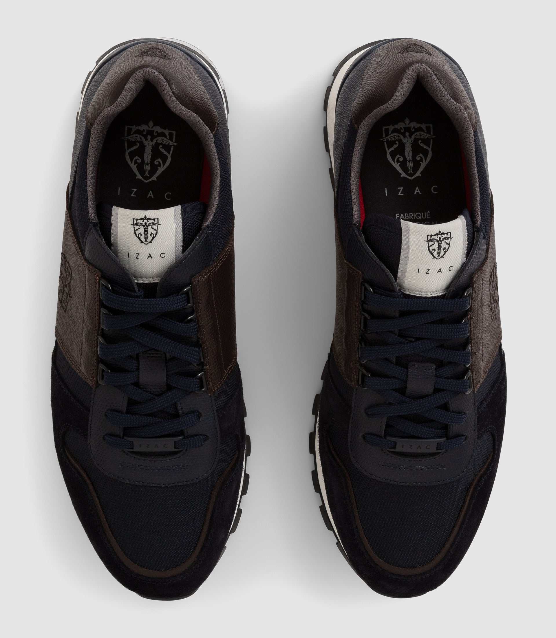 Sneakers bi - matière cuir marine "Charlie" - IZAC