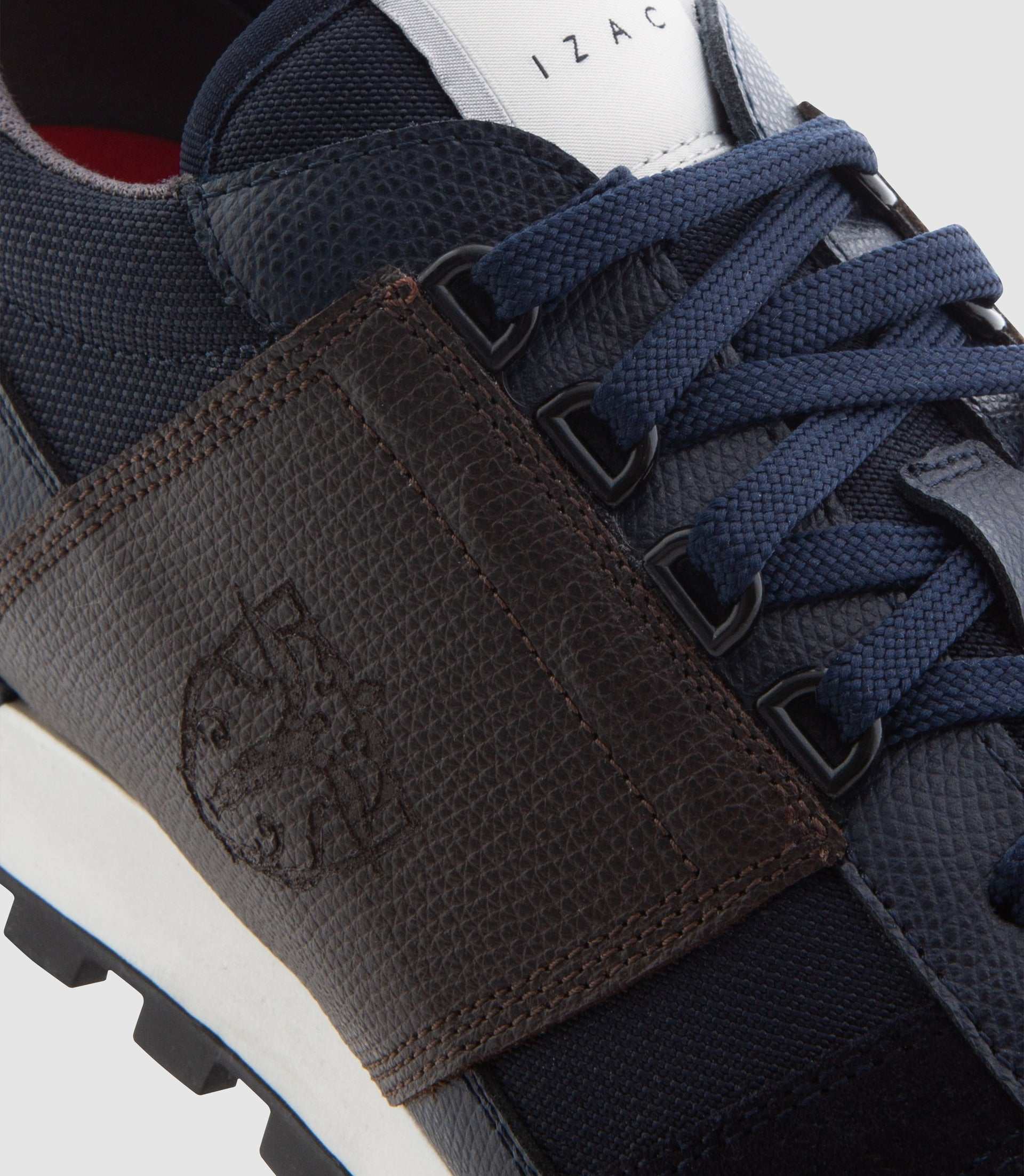 Sneakers bi - matière cuir marine "Charlie" - IZAC