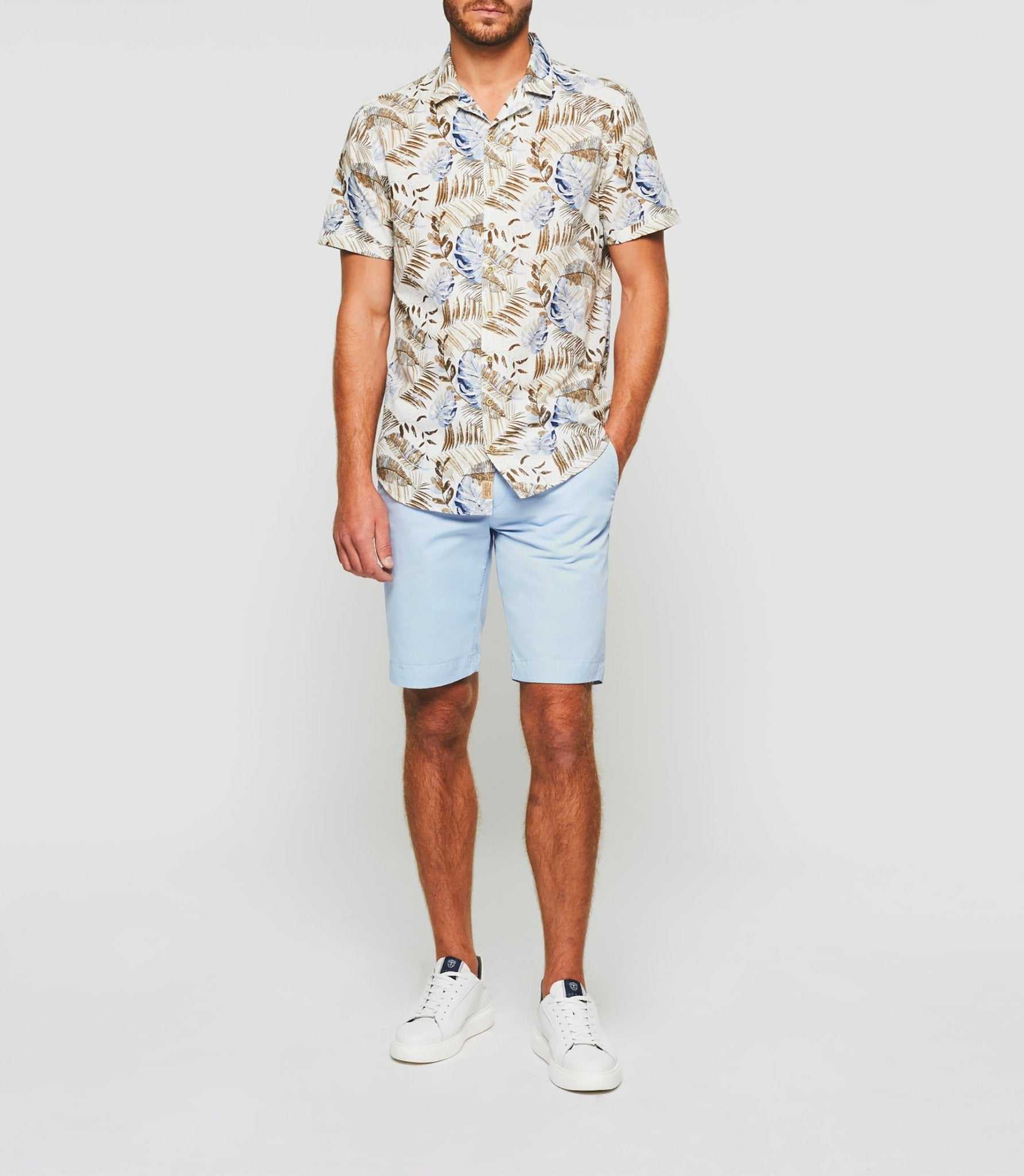 Chemise manches courtes blanche et beige "Kaily" - IZAC