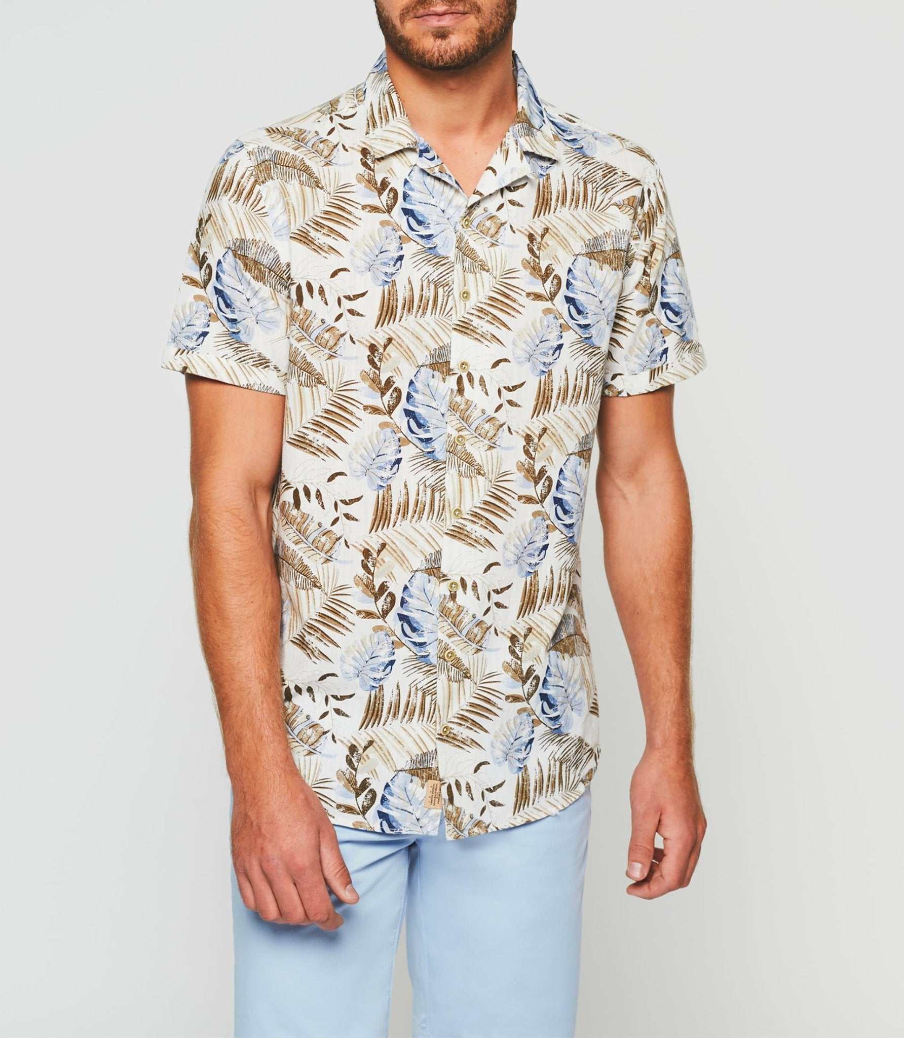 Chemise manches courtes blanche et beige "Kaily" - IZAC