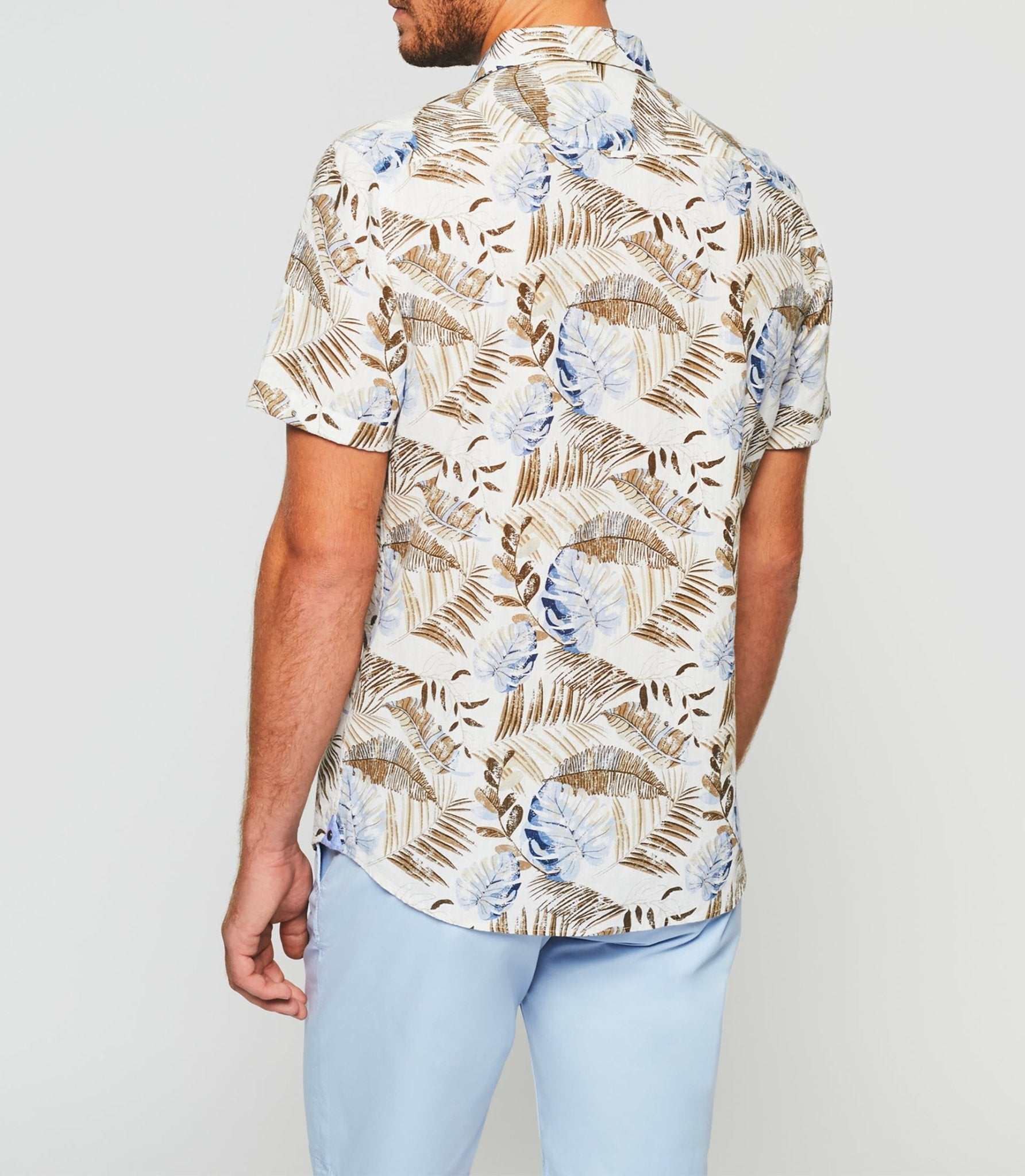 Chemise manches courtes blanche et beige "Kaily" - IZAC
