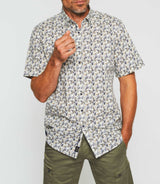 Chemise manches courtes blanche et bleue "Kerane" - IZAC