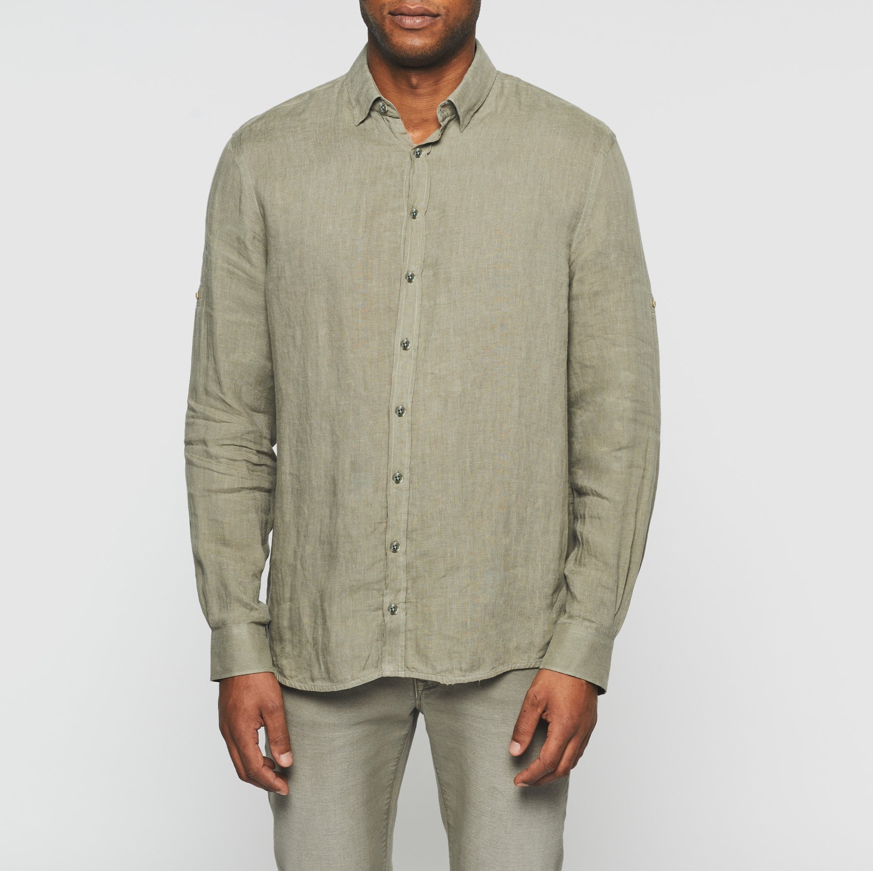 Chemise casual en lin et coton kaki KISSOUT - IZAC
