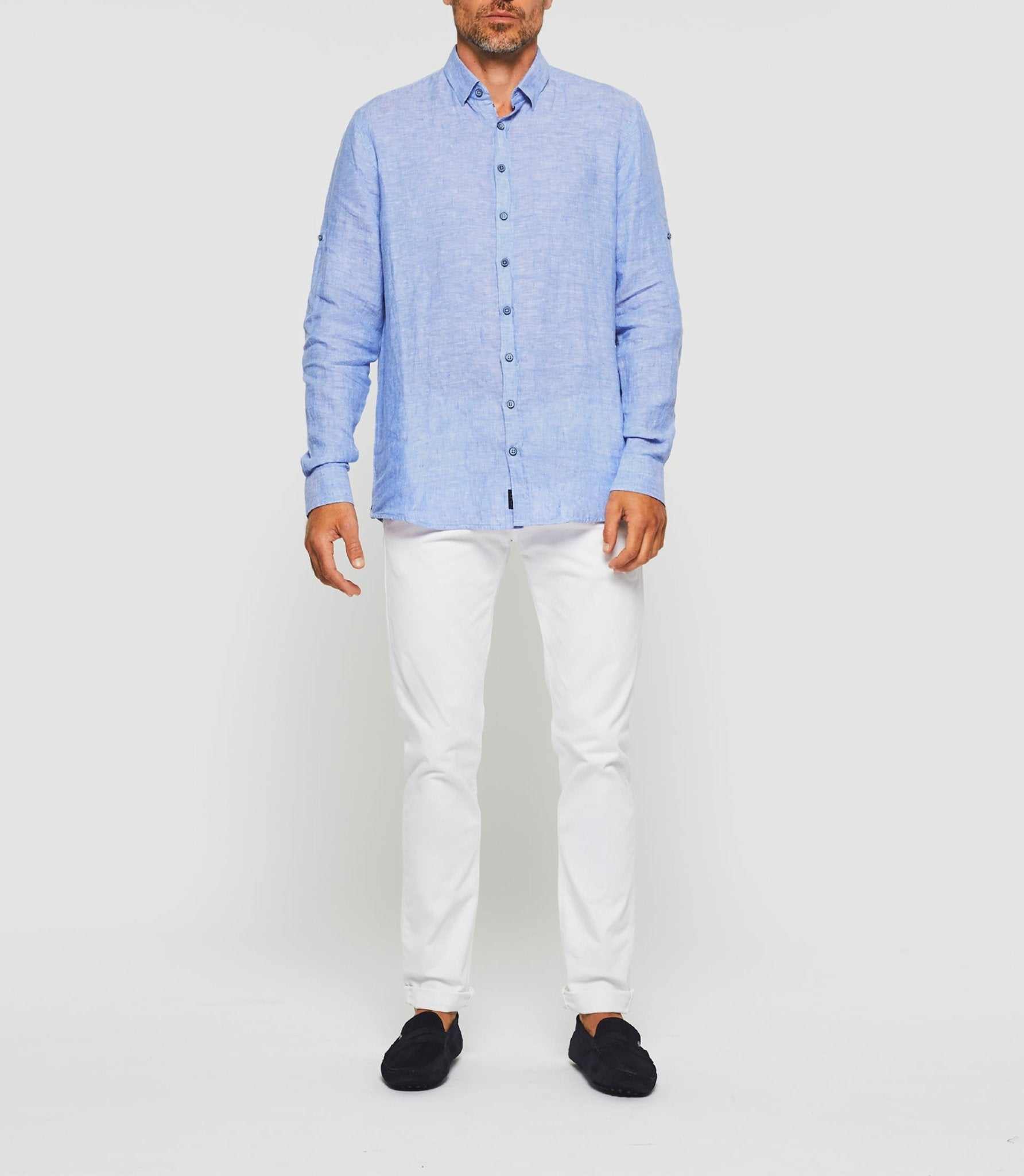 Chemise en lin bleu indigo "Kiss" - IZAC
