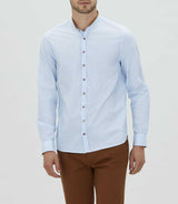 Chemise casual à col mao bleu ciel "Mata" - IZAC