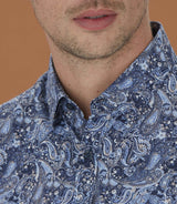Chemise casual à imprimé cachemire bleu ciel "Mateo" - IZAC