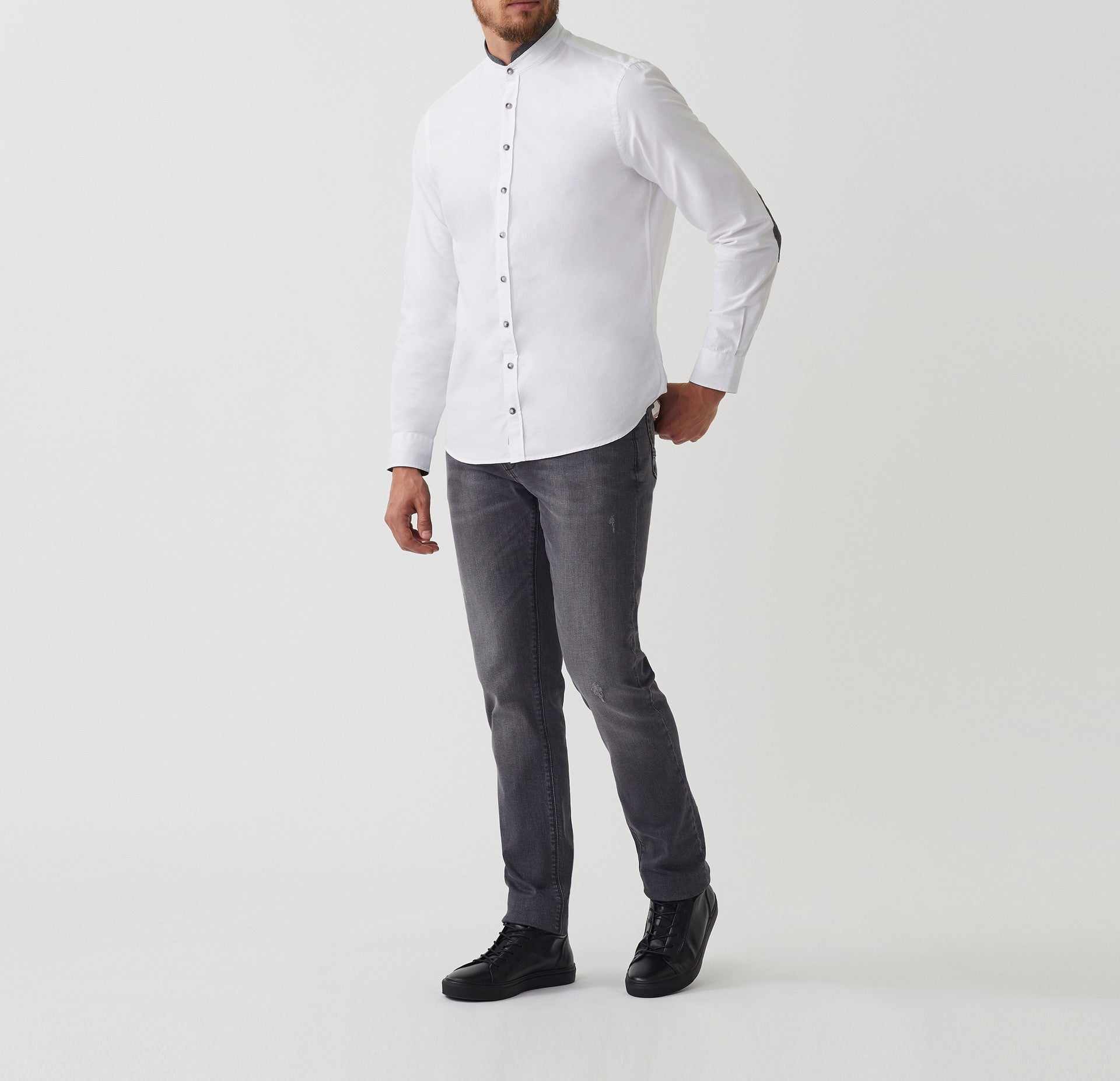 Chemise casual blanc - gris "Abel" - IZAC