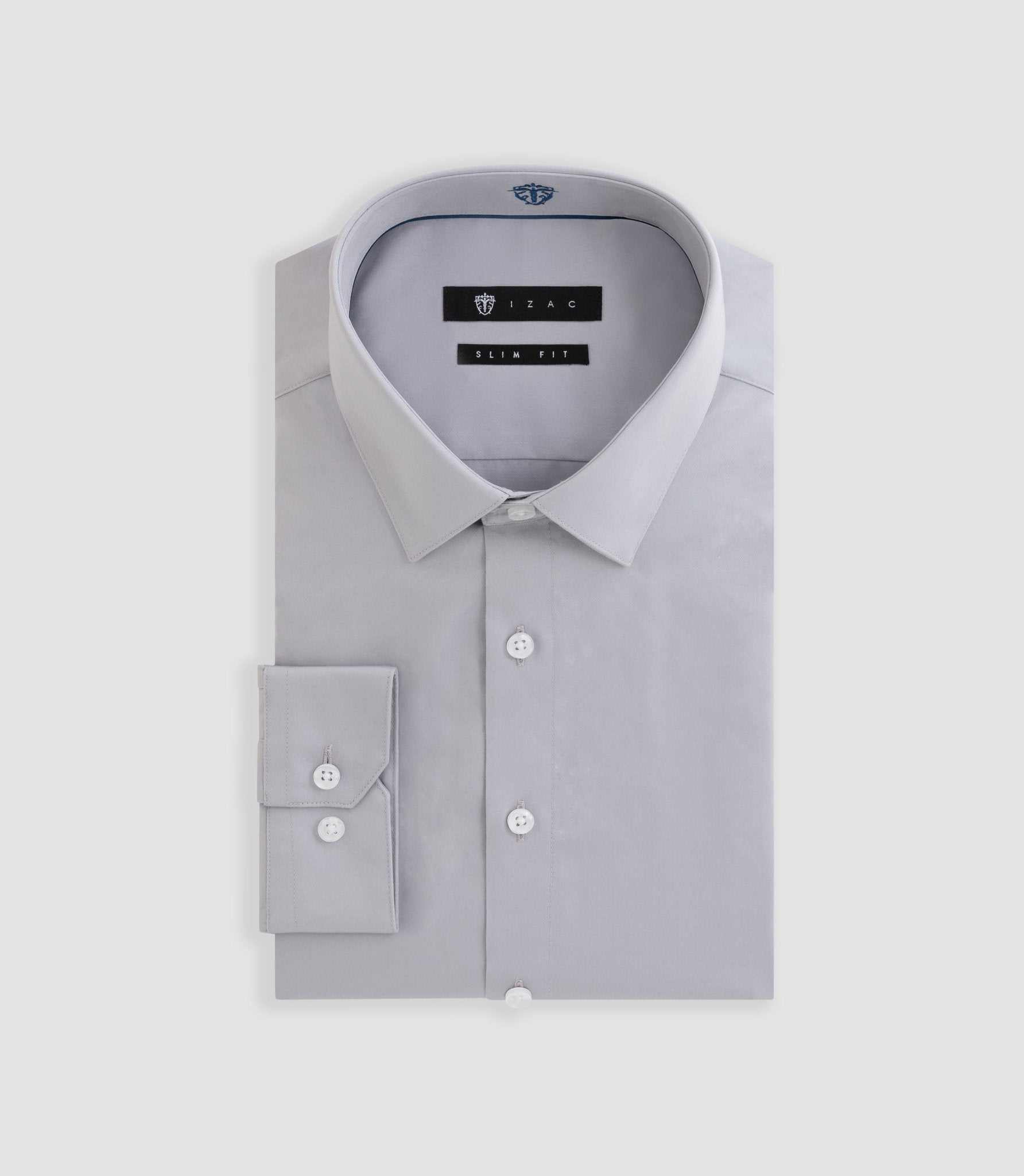 Chemise slim en satin de coton gris "Satinslim" - IZAC