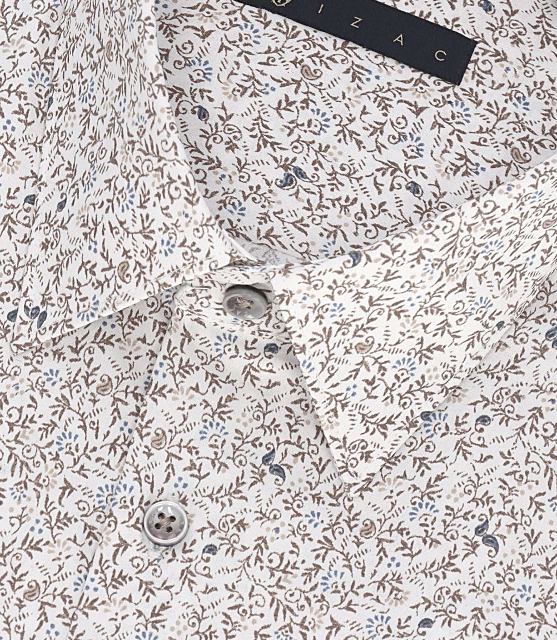 Chemise slim à imprimé fleuris blanche et camel MANU - IZAC