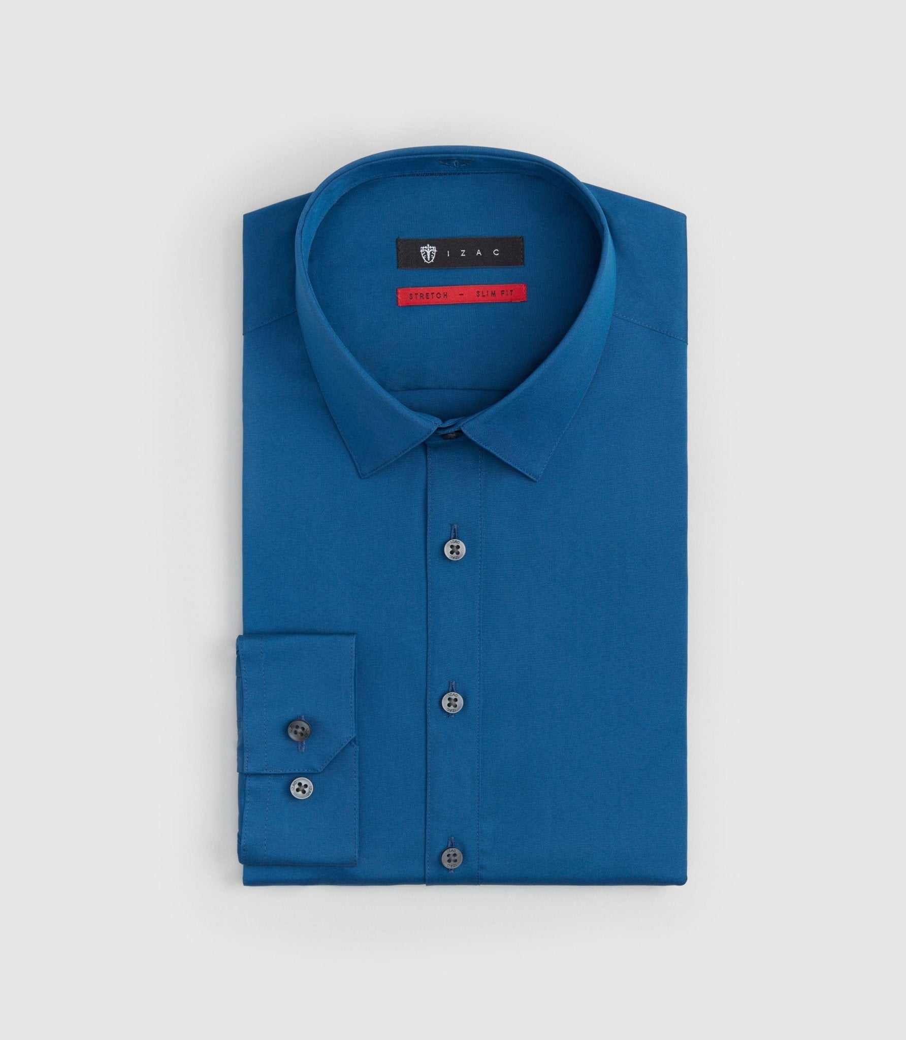 Chemise coton stretch slim bleu canard "Malte" - IZAC