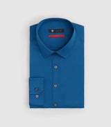 Chemise coton stretch slim bleu canard "Malte" - IZAC