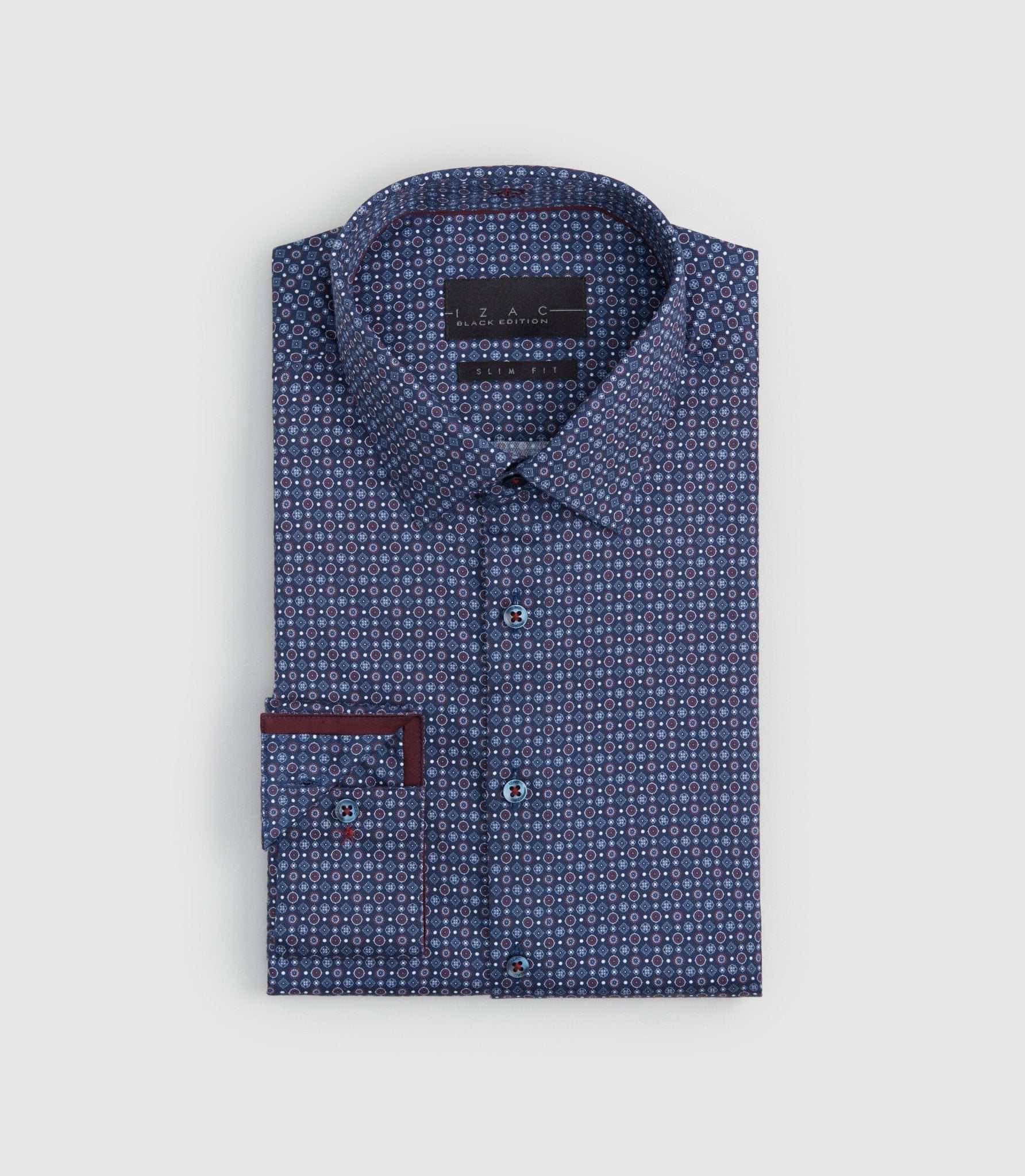 Chemise slim imprimée micro motif bordeaux "Sangria" - IZAC