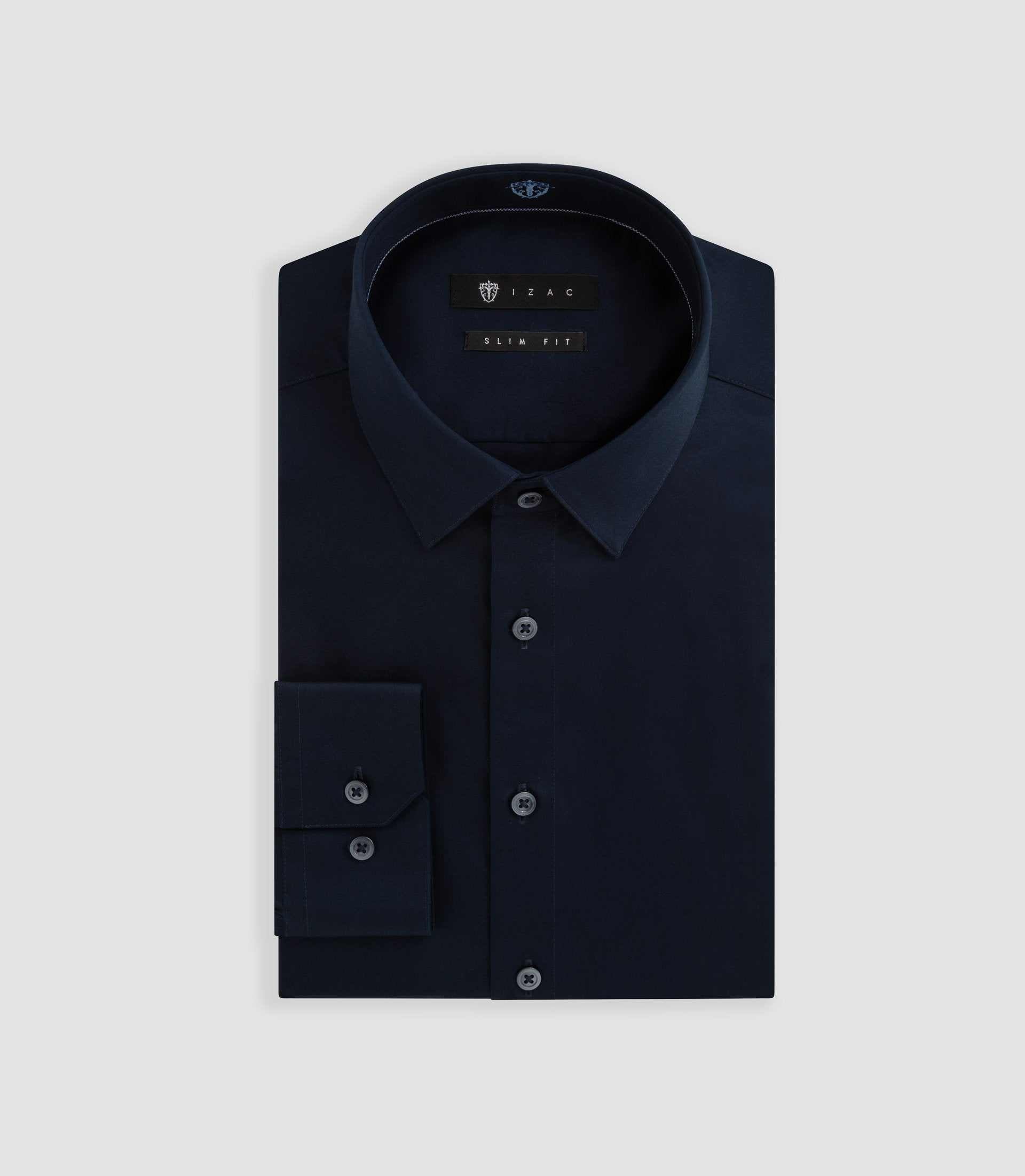 Chemise satin slim marine "Satinslim coton" - IZAC