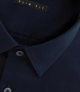Chemise satin slim marine "Satinslim coton" - IZAC
