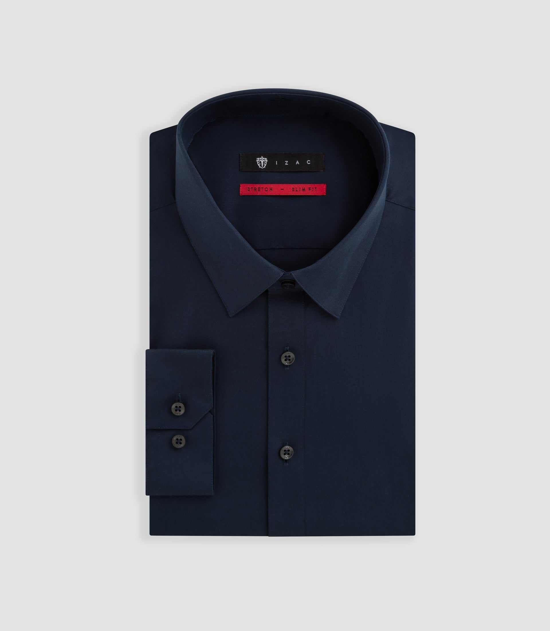 Chemise unie en popeline stretch marine MALTE2 - IZAC