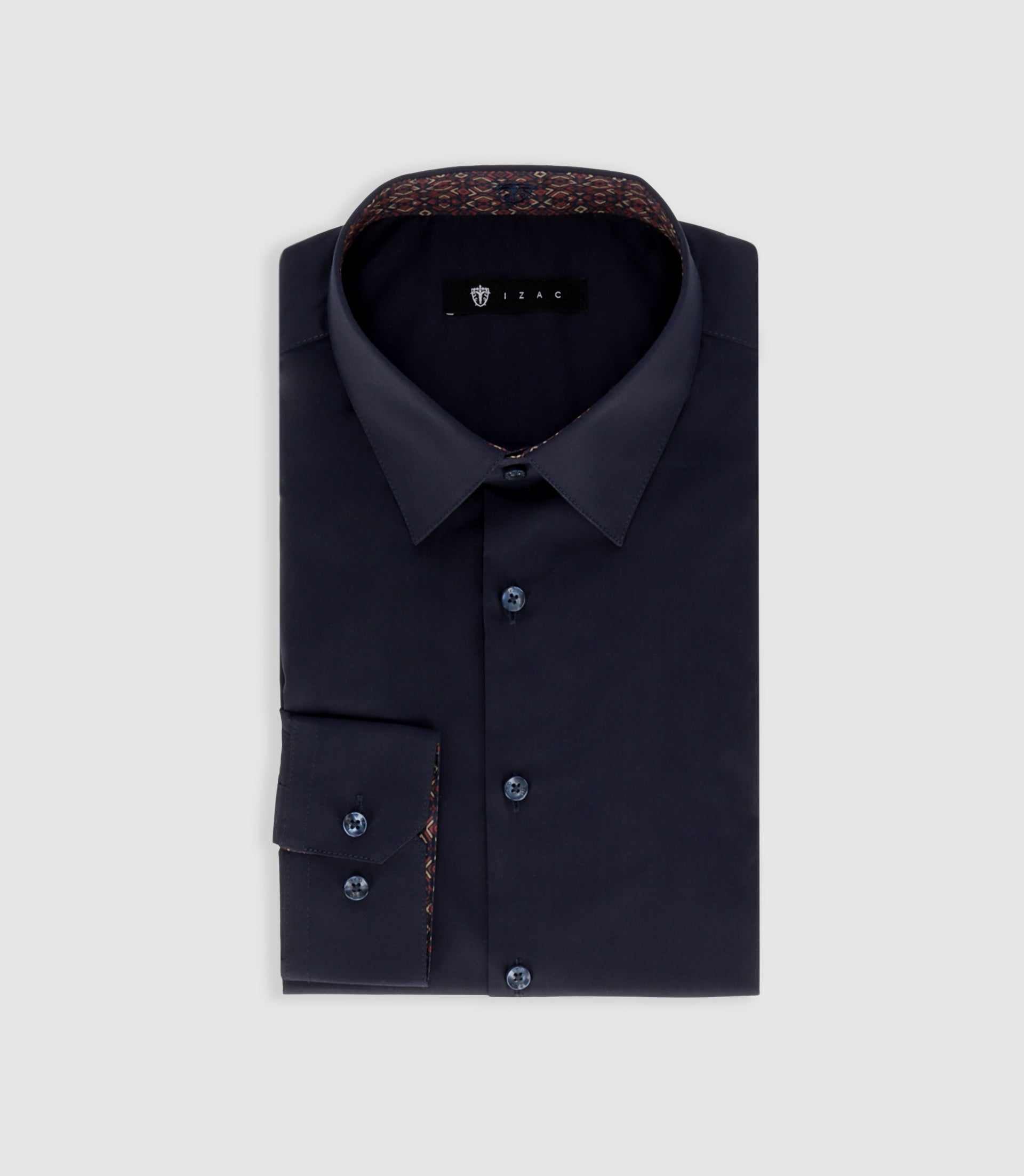 Chemise unie à fantaisie marine PAOLO - IZAC