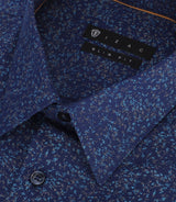 Chemise imprimée micro motifs marine et beige PENTI - IZAC