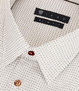 Chemise slim imprimée micro motifs beige et camel PERLE - IZAC