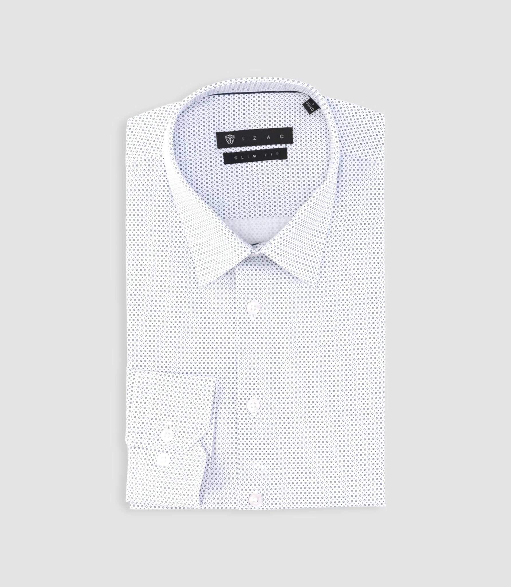 Chemise slim imprimée micro motifs blanche et bleu PERLE - IZAC