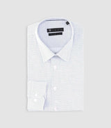 Chemise slim imprimée micro motifs blanche et bleu PERLE - IZAC