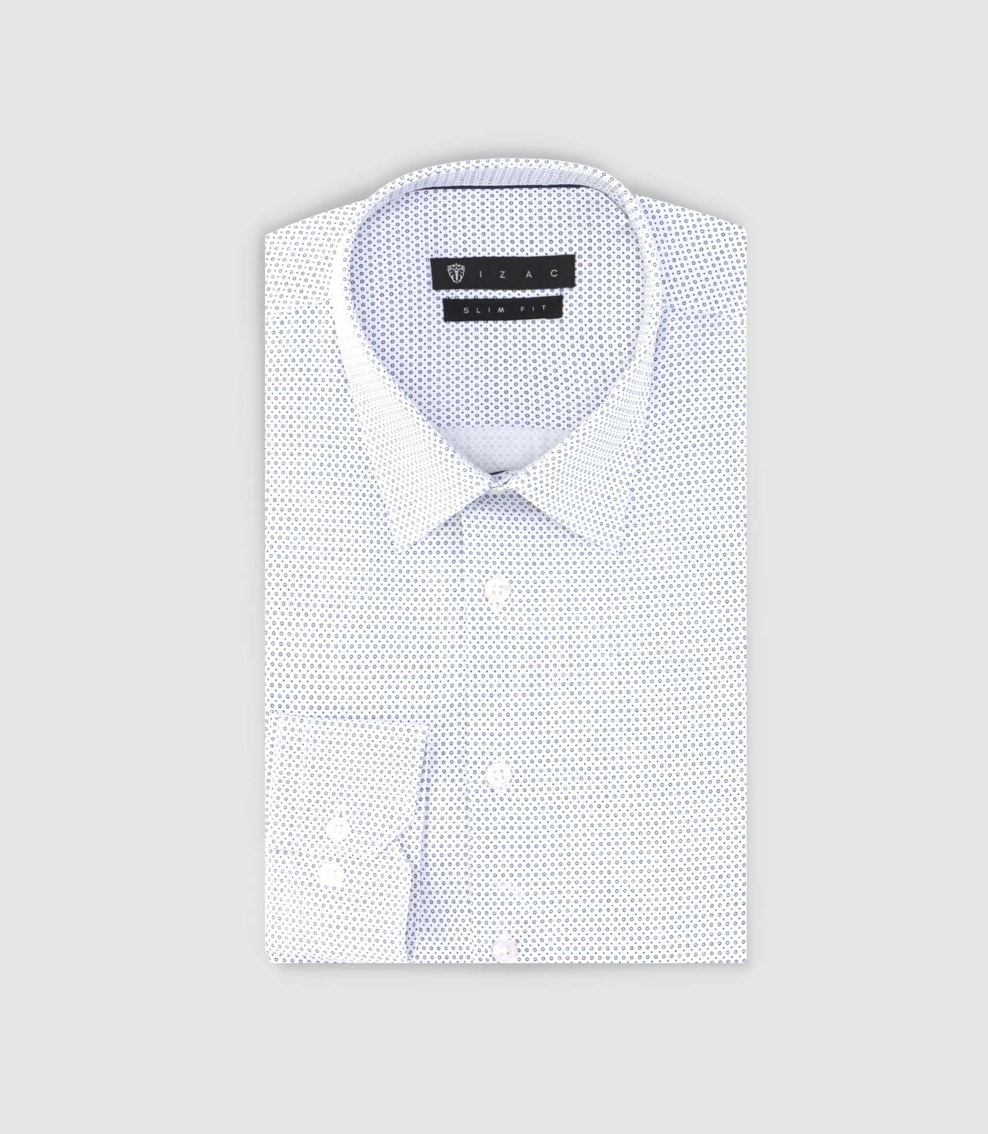 Chemise slim imprimée micro motifs blanc et marine PERLE - IZAC