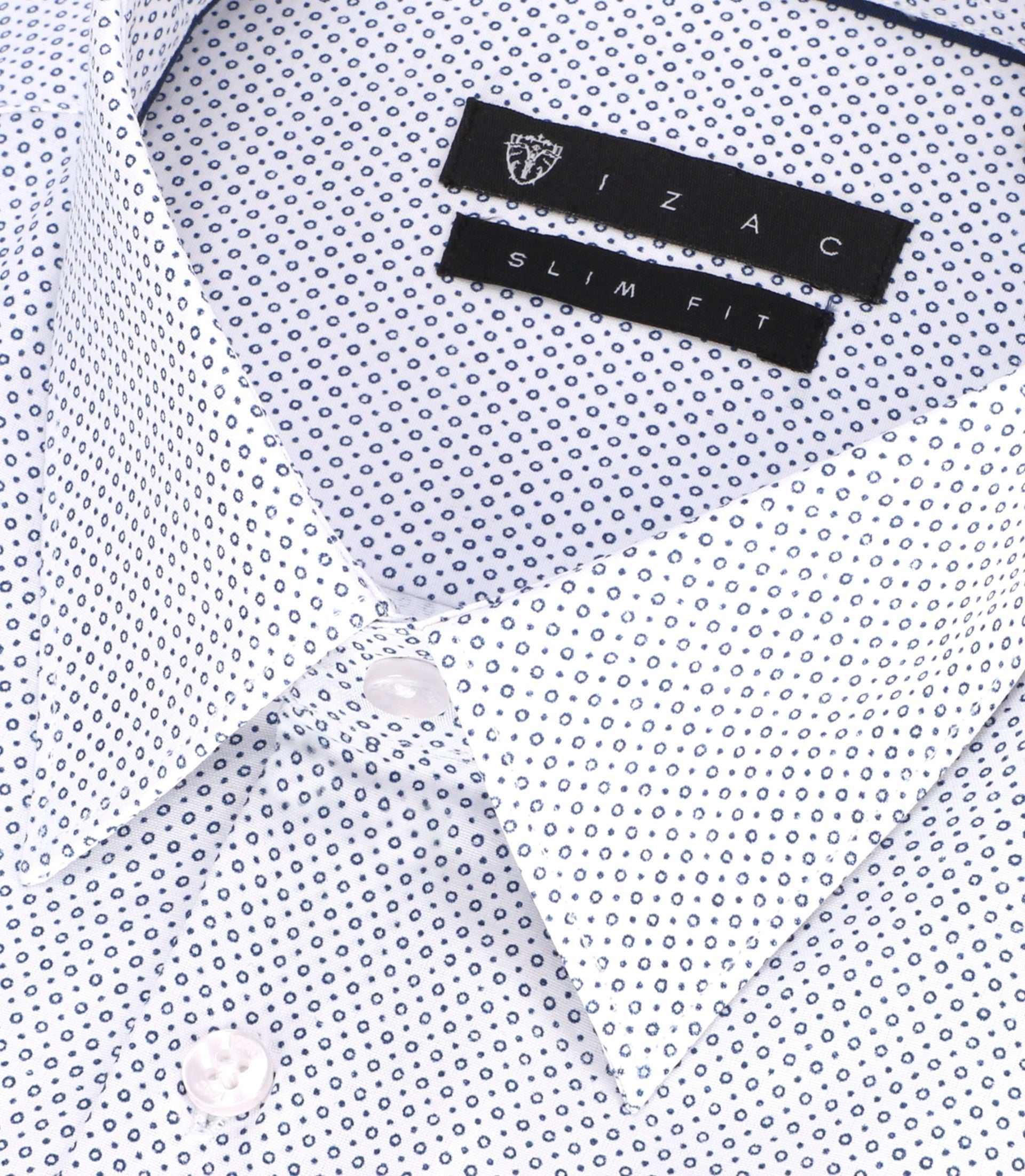 Chemise slim imprimée micro motifs blanc et marine PERLE - IZAC