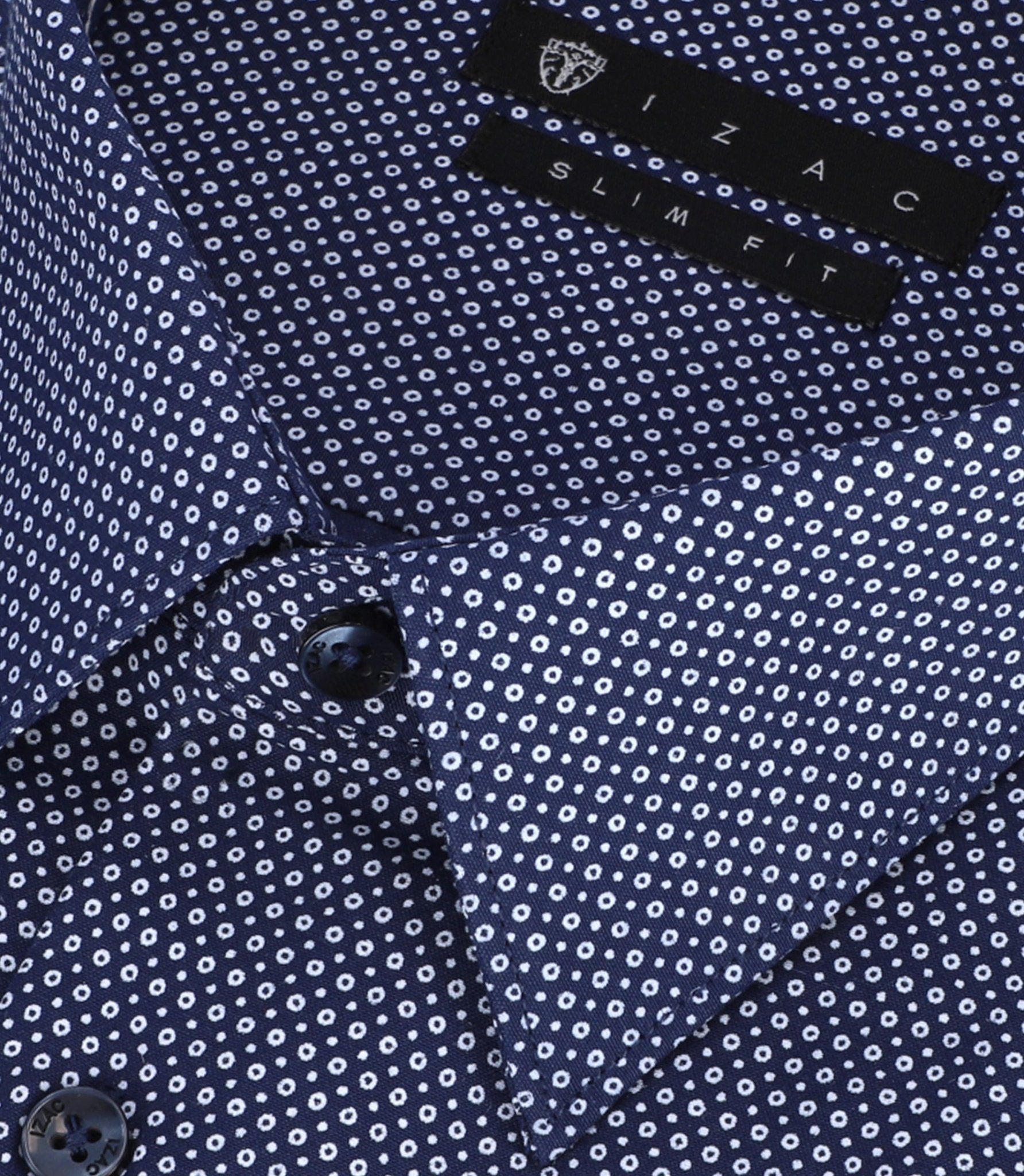 Chemise slim imprimée micro motifs marine et blanc PERLE - IZAC