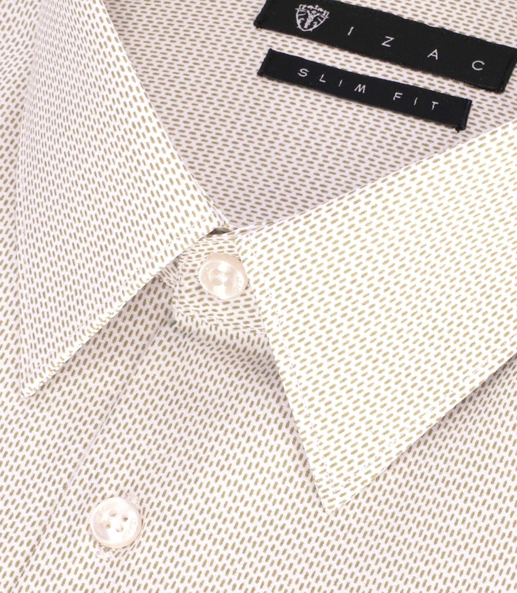 Chemise slim imprimée micro motifs blanche et beige PRESTO - IZAC