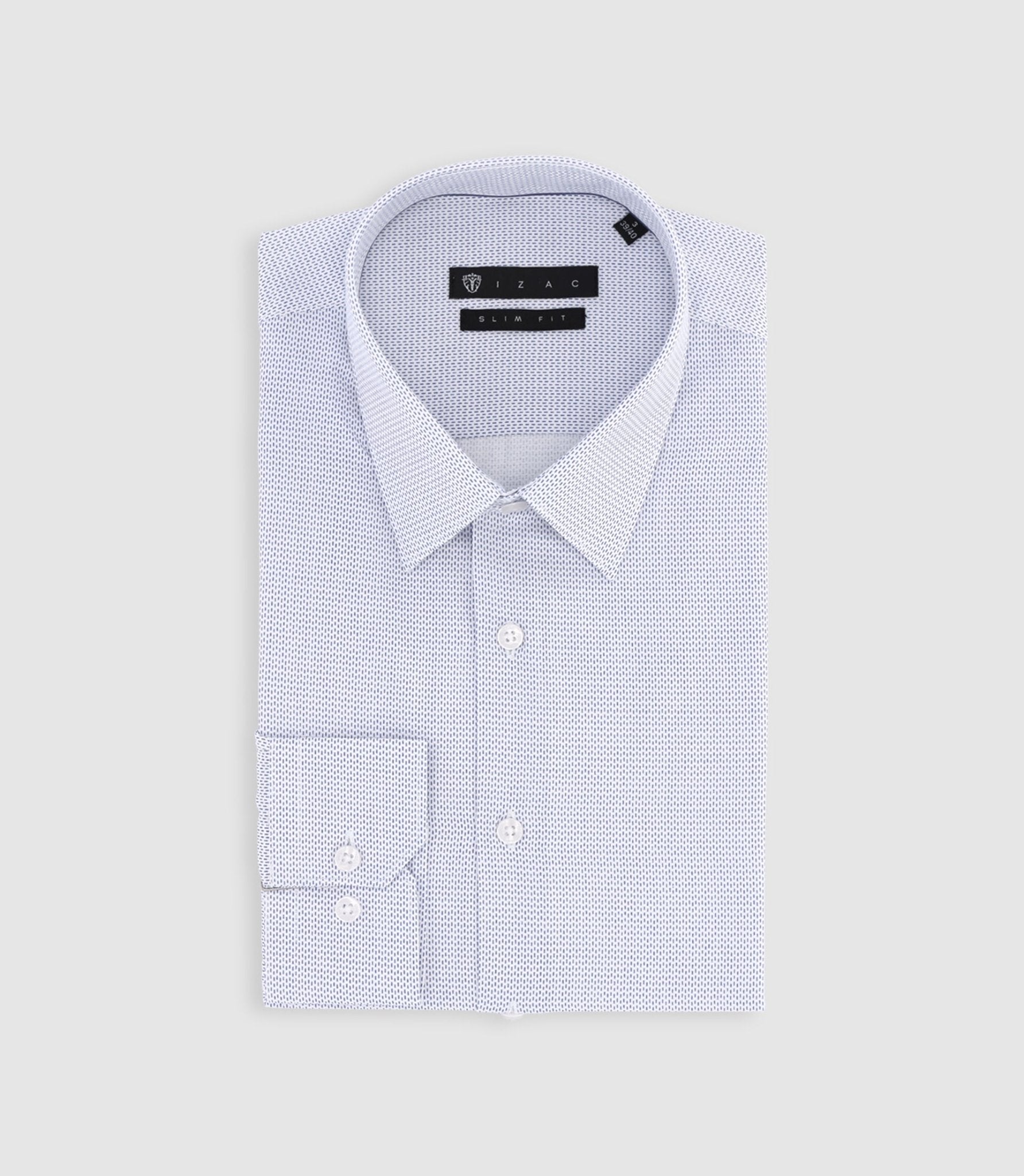 Chemise slim imprimée micro motifs blanche et bleue PRESTO - IZAC