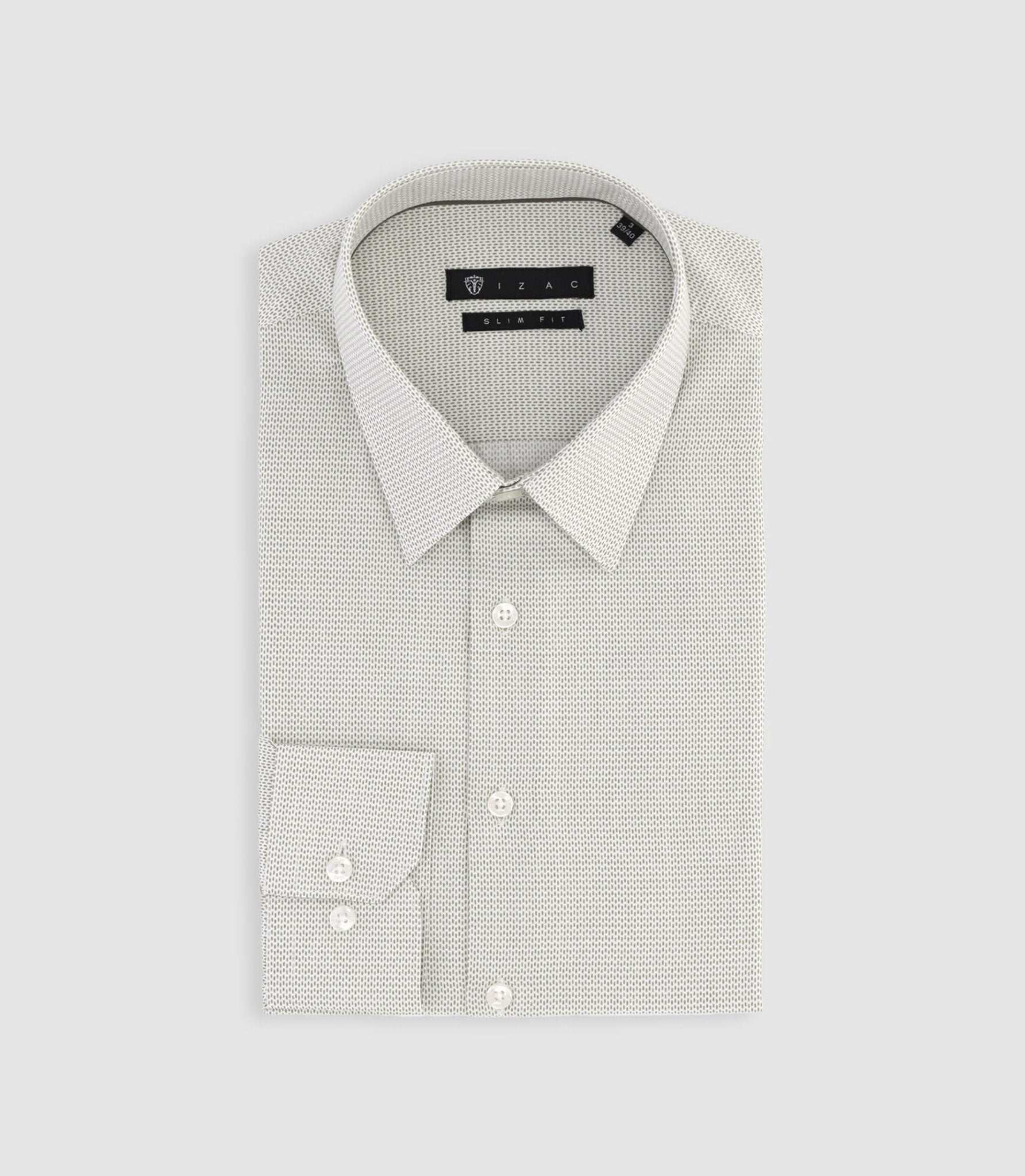 Chemise slim imprimée micro motifs blanche et kaki PRESTO - IZAC
