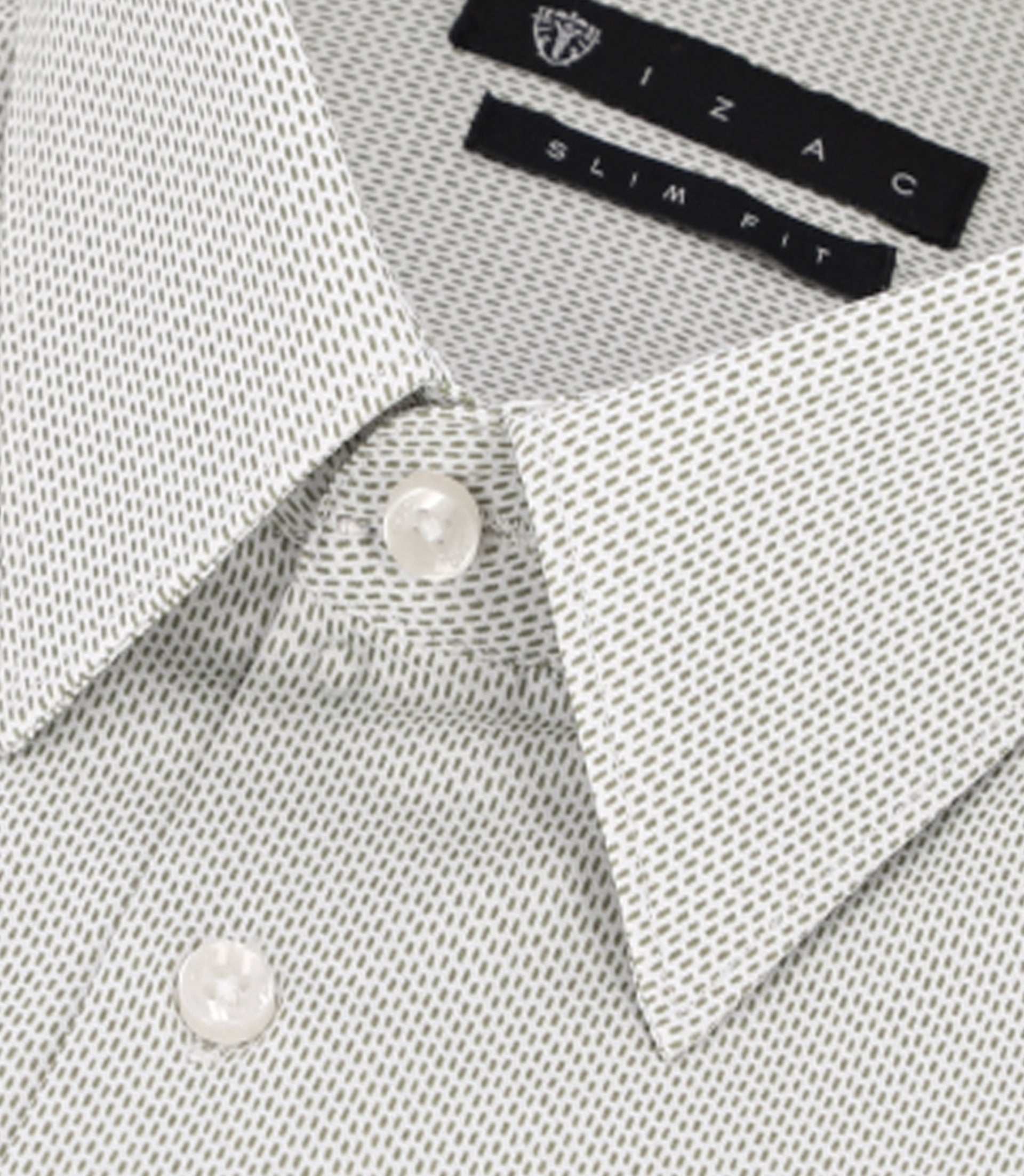 Chemise slim imprimée micro motifs blanche et kaki PRESTO - IZAC