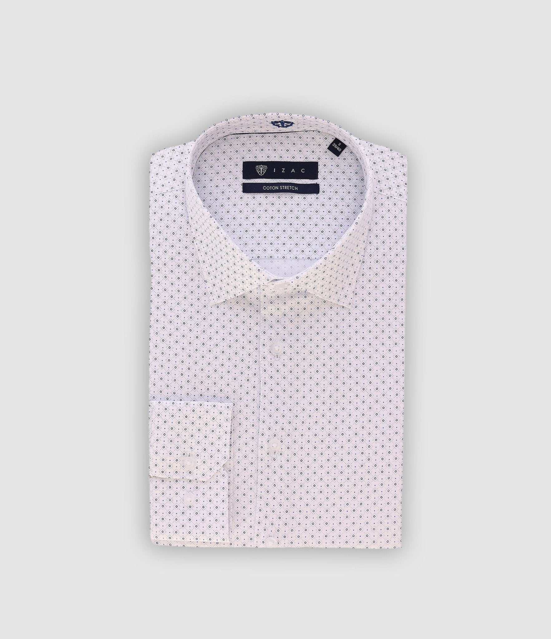 Chemise slim imprimée blanche et marine PAIGE - IZAC
