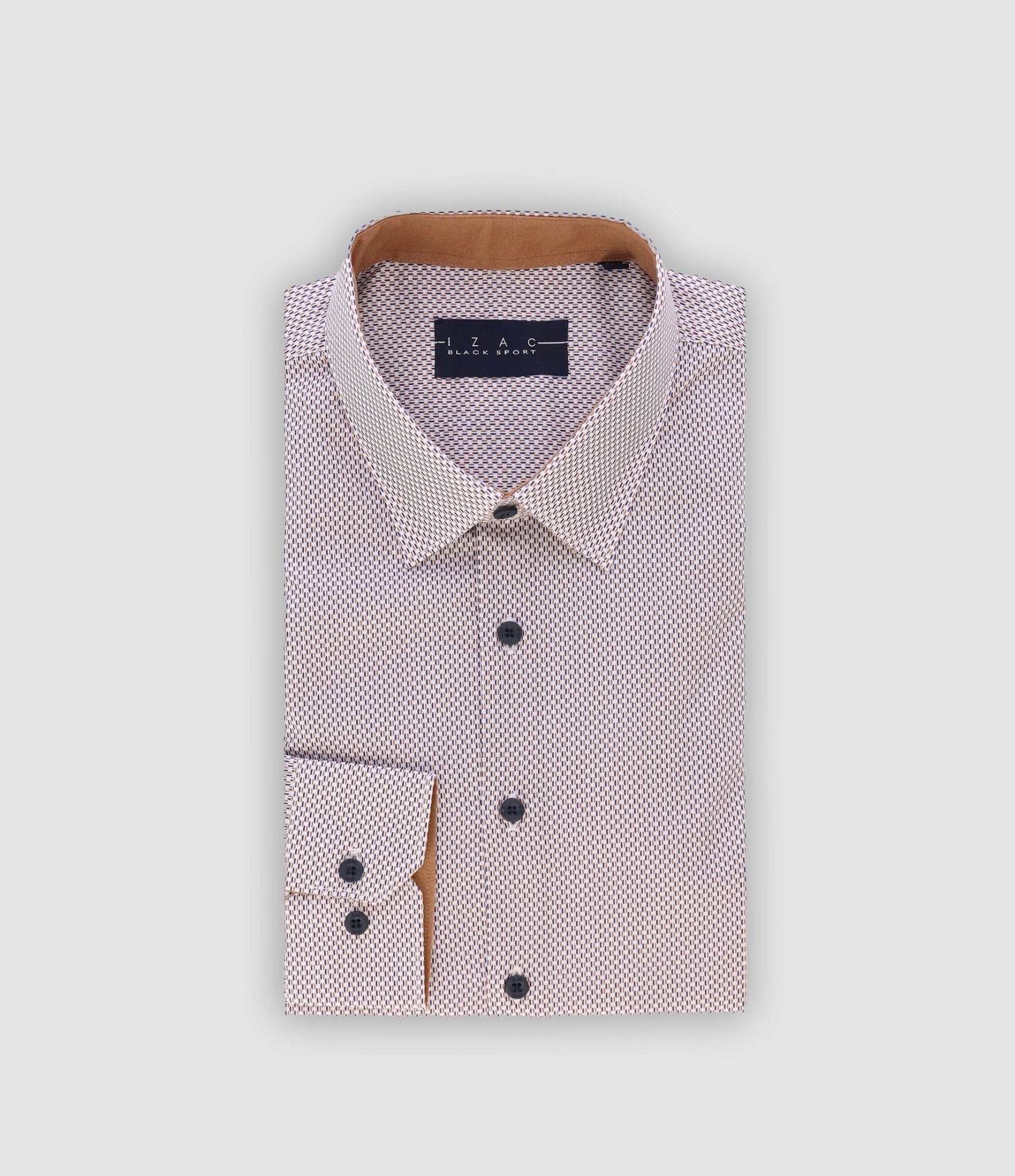 Chemise ville imprimée camel marine PALMA - IZAC