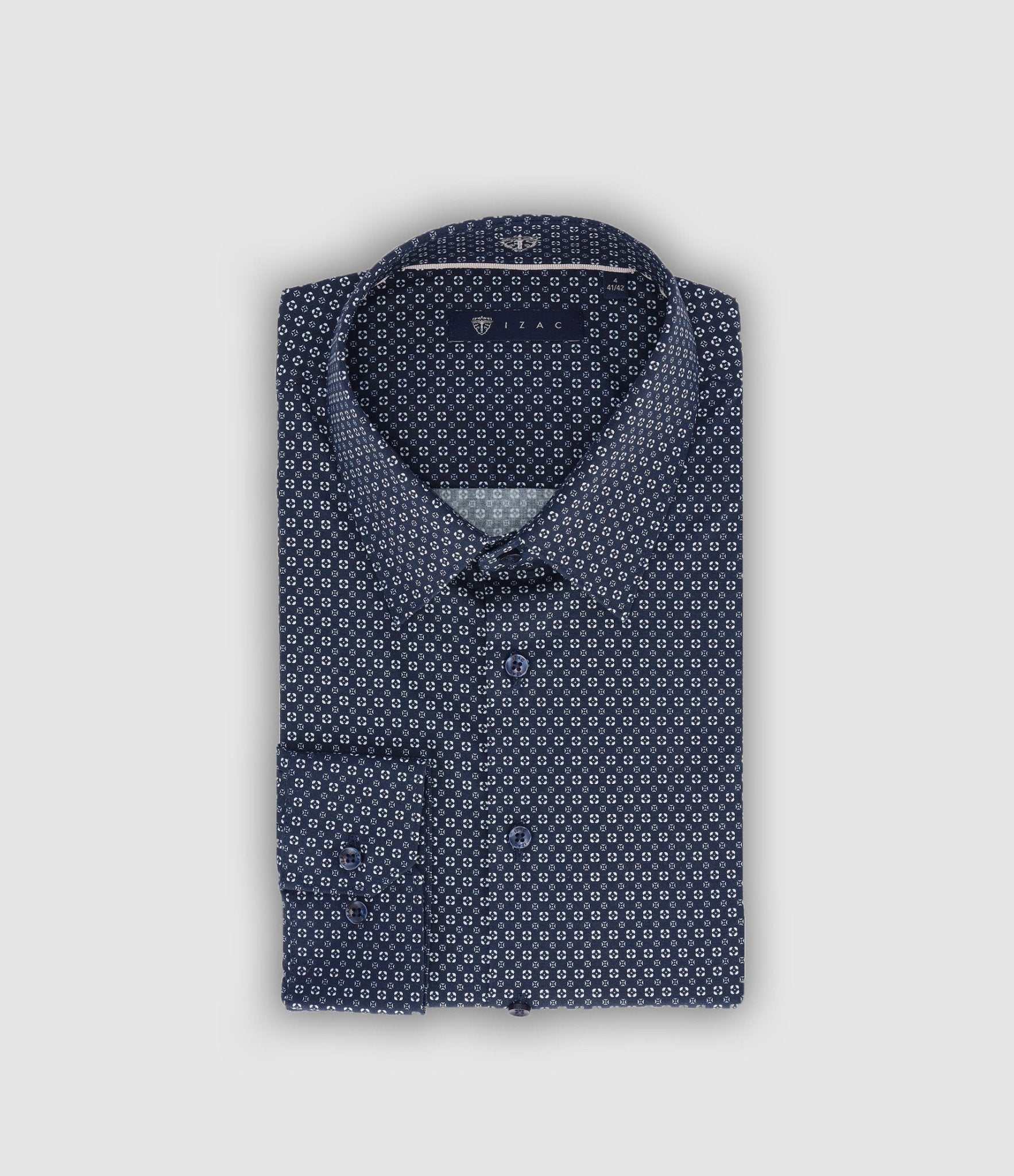Chemise slim imprimée marine bleu gris PAUL - IZAC